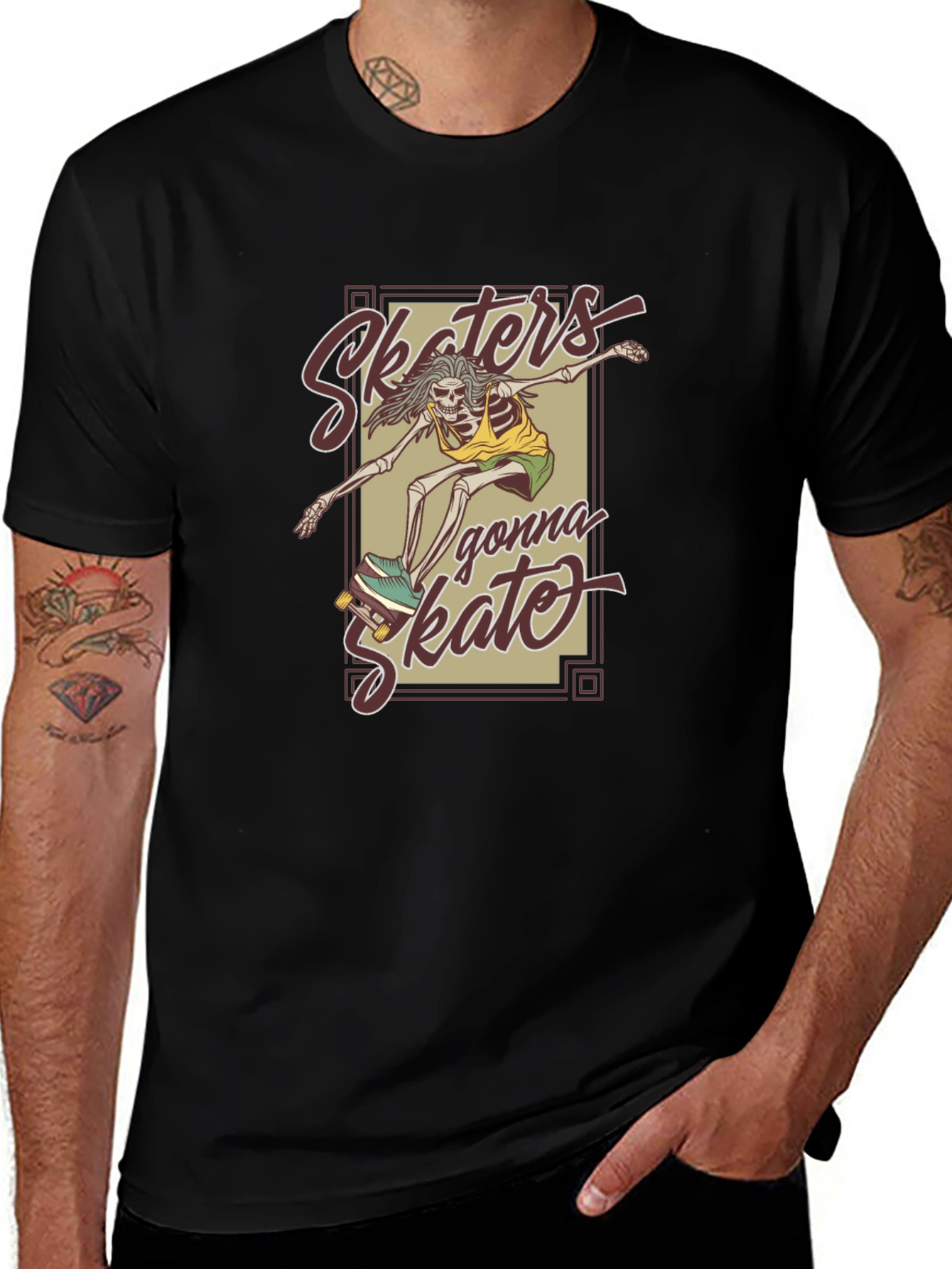 Skaters Gonna Skate Skeleton Graphic T-Shirt