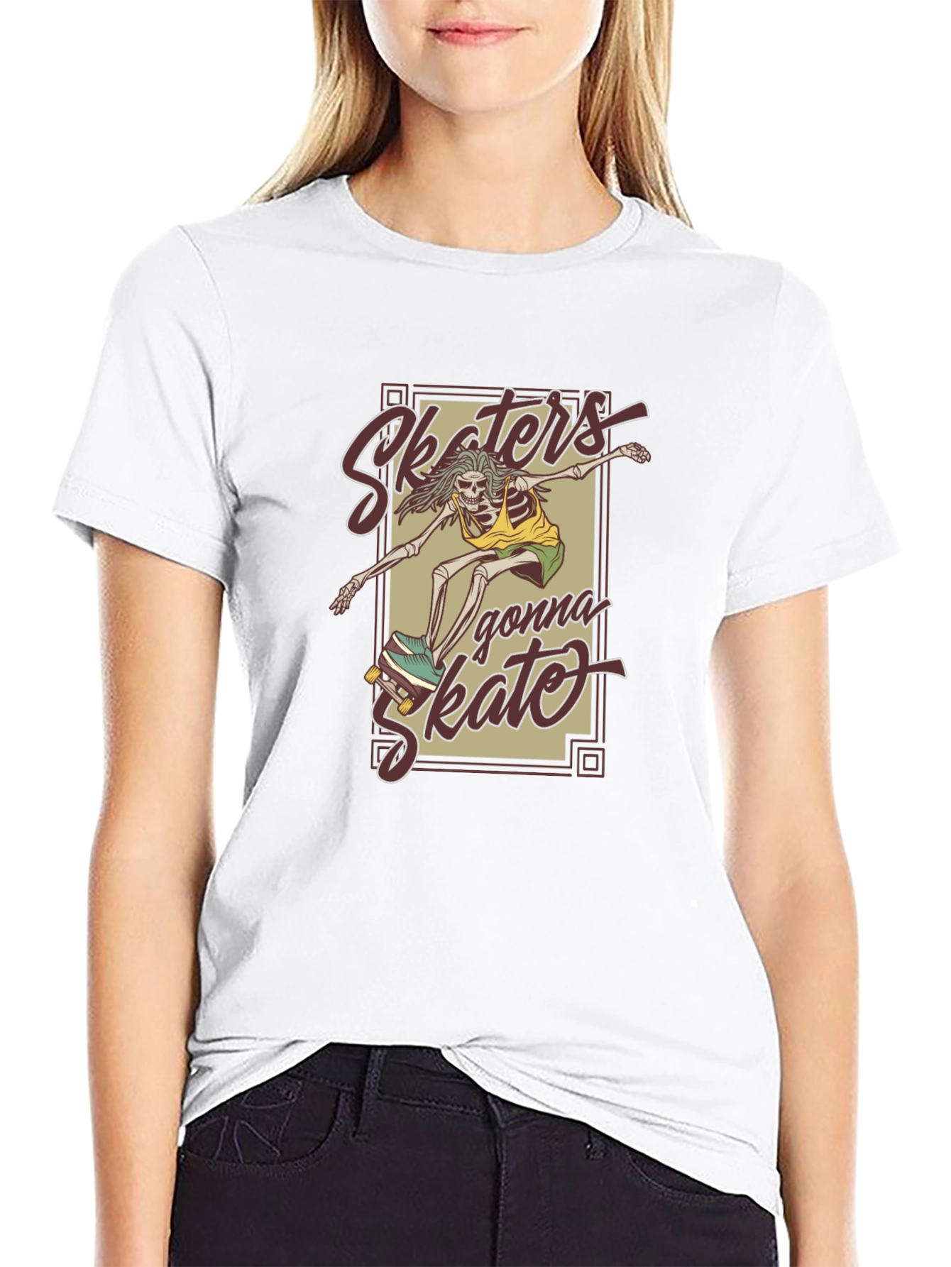 Skaters Gonna Skate Skeleton Graphic T-Shirt