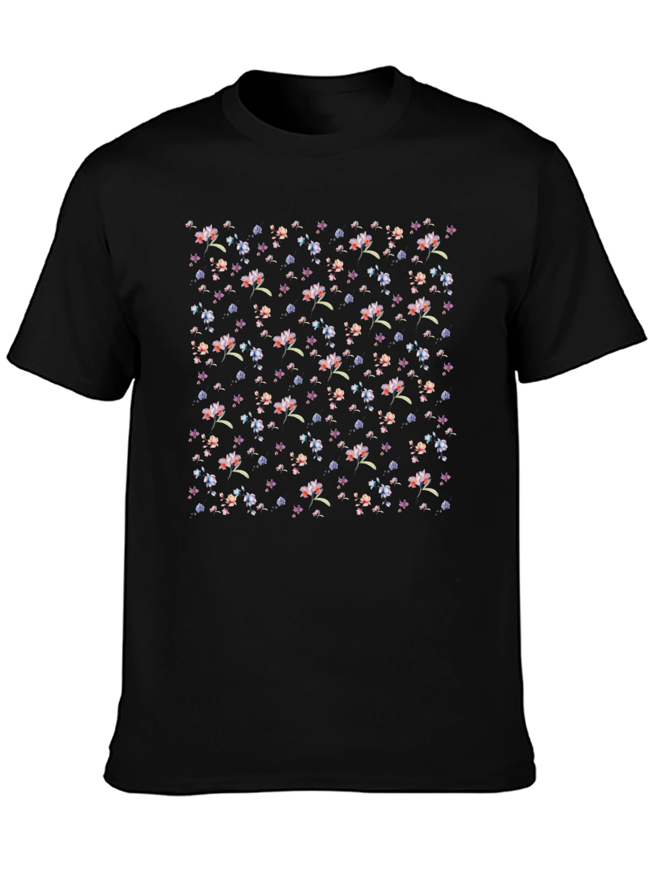 Floral Print Black Tee