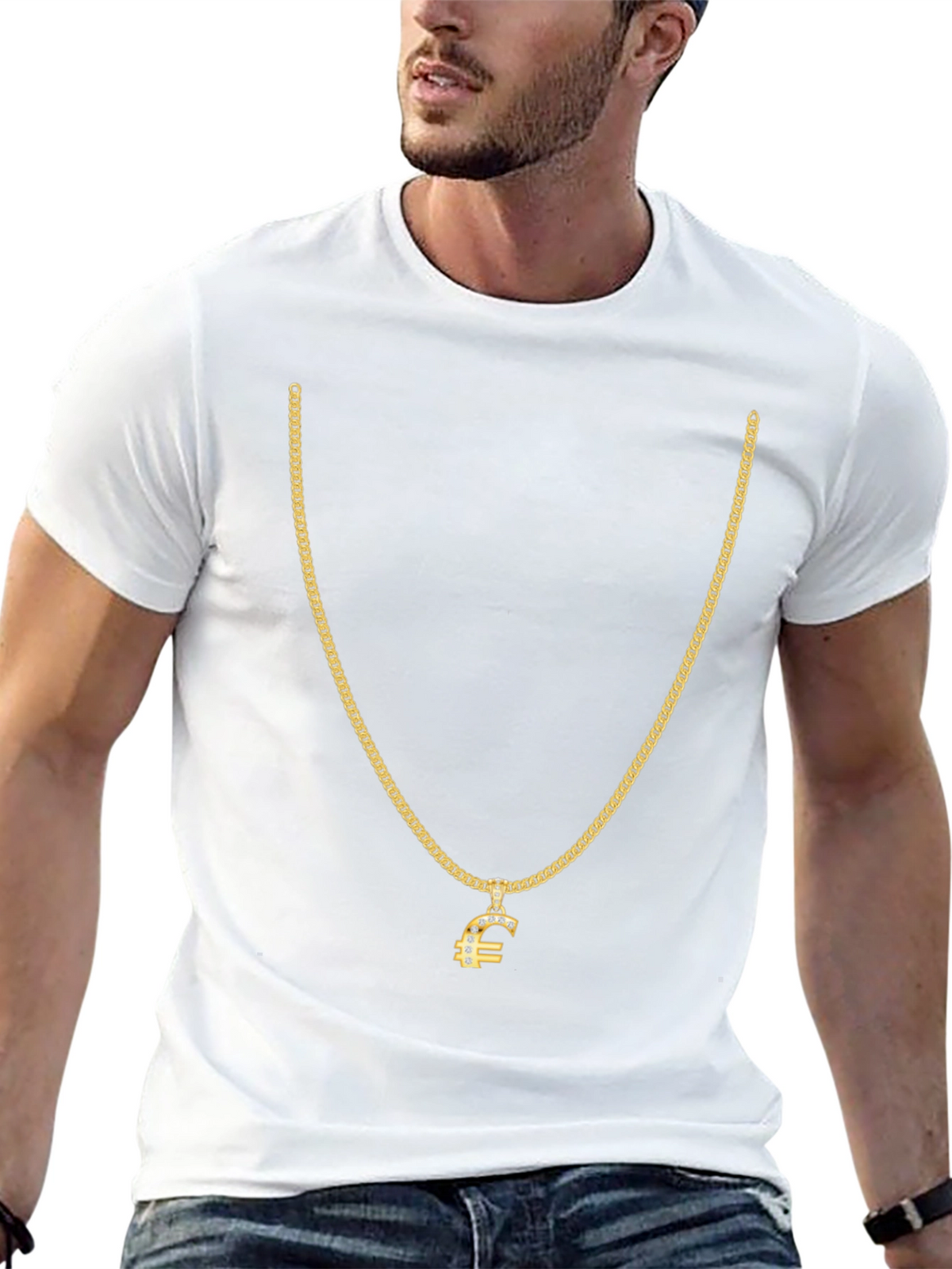 Gold Chain Euro Sign Black T-Shirt