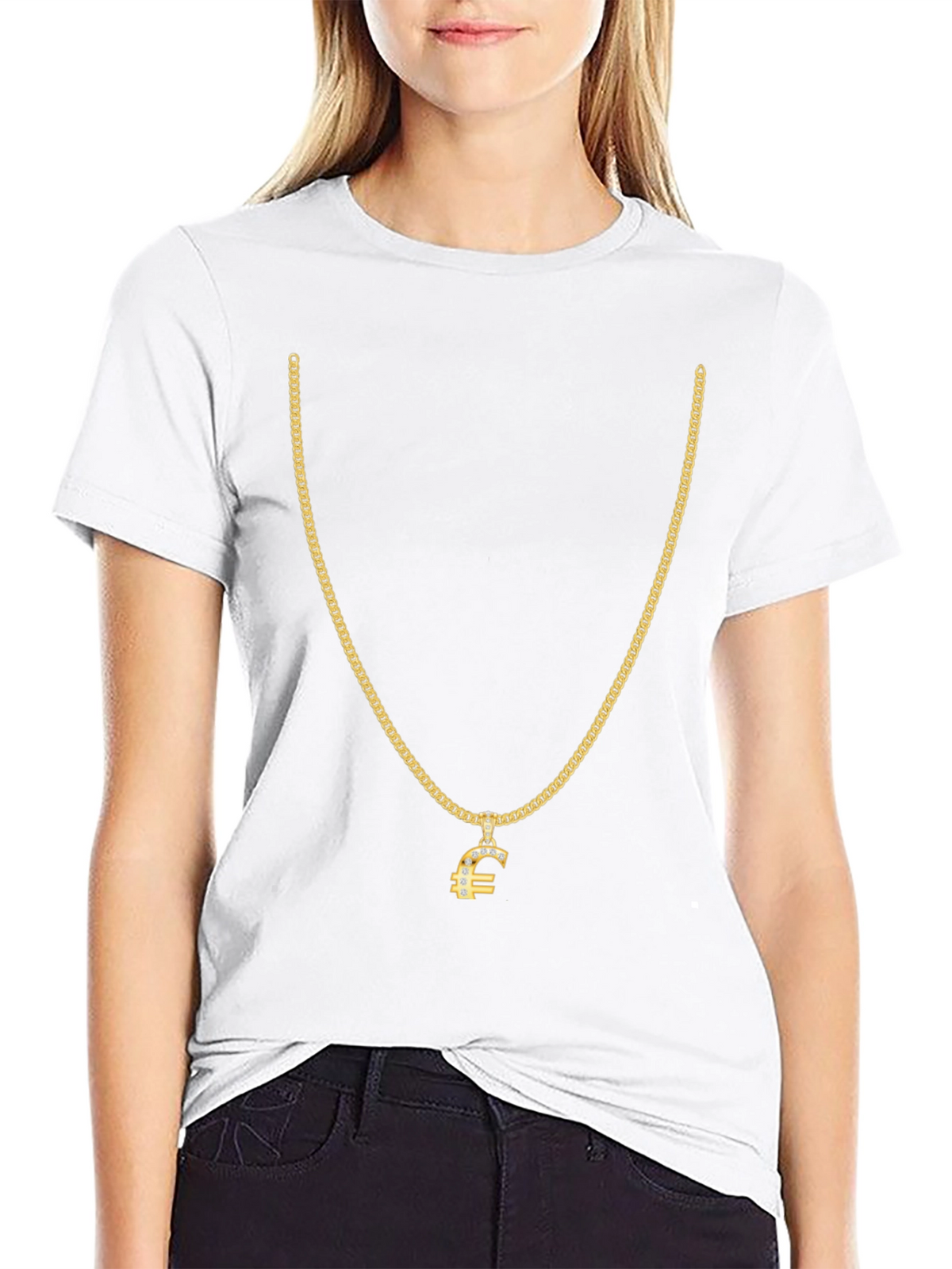 Gold Chain Euro Sign Black T-Shirt