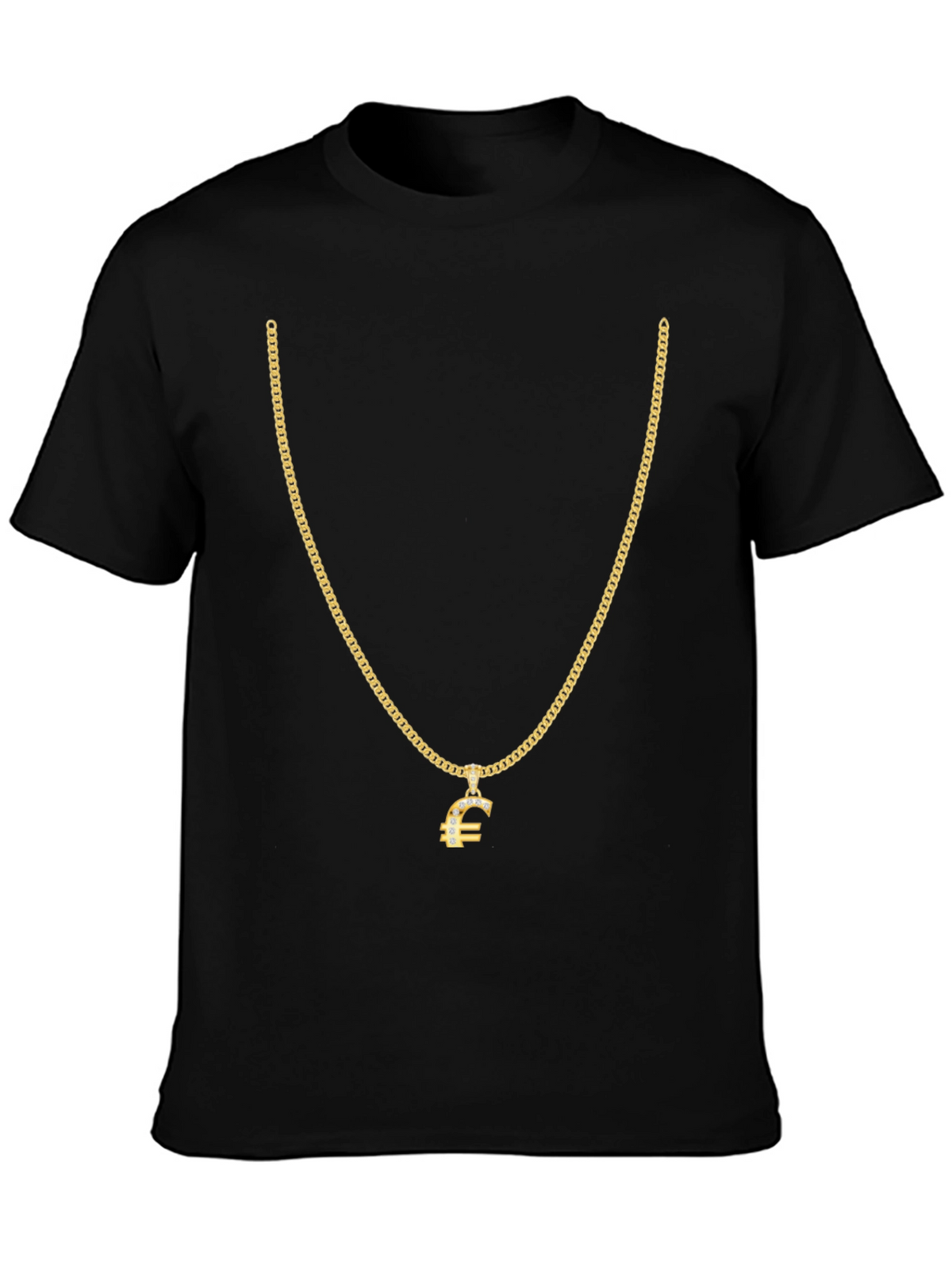 Gold Chain Euro Sign Black T-Shirt