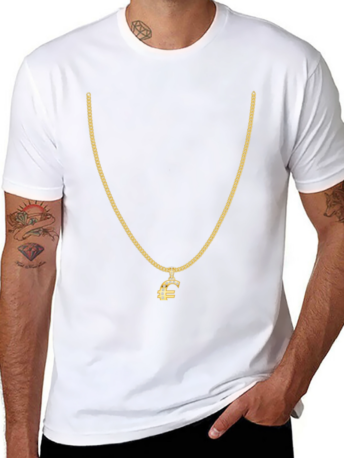 Gold Chain Euro Sign Black T-Shirt