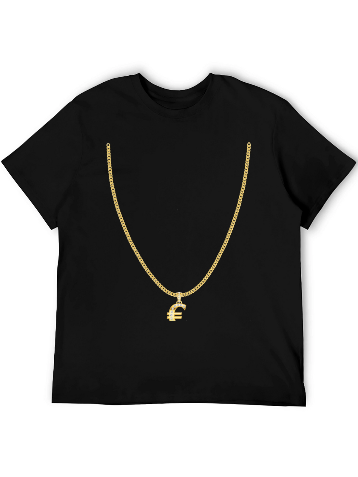 Gold Chain Euro Sign Black T-Shirt