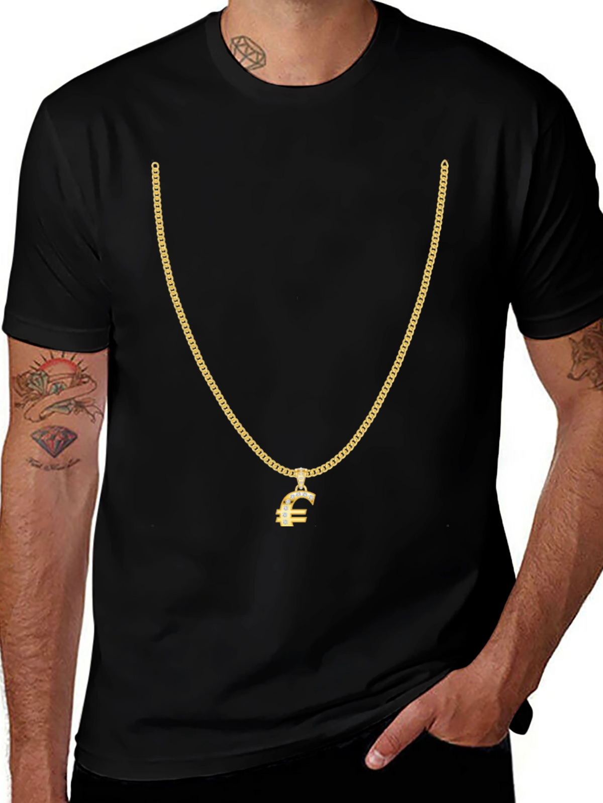 Gold Chain Euro Sign Black T-Shirt