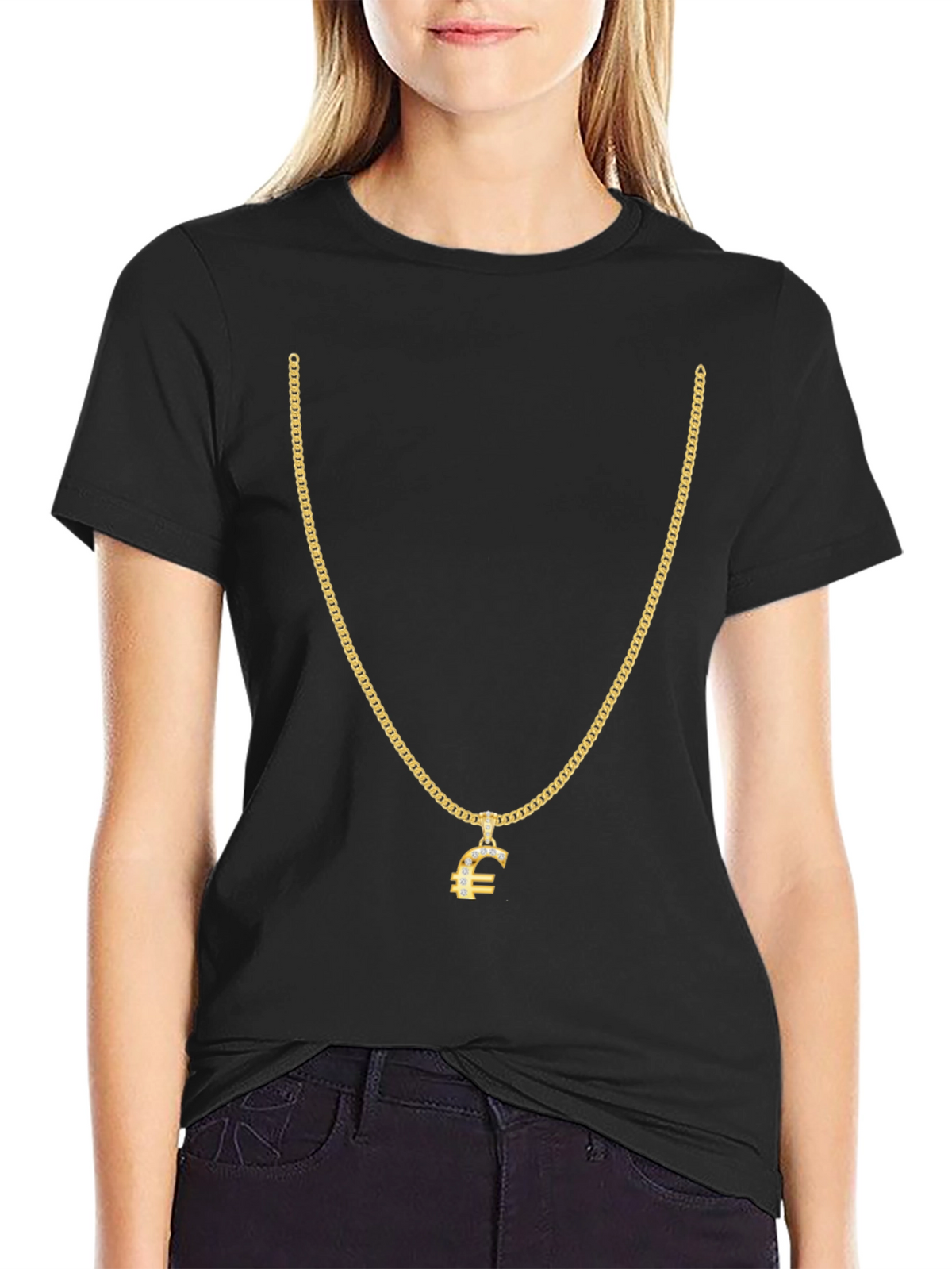 Gold Chain Euro Sign Black T-Shirt