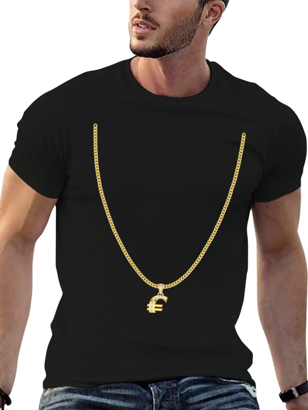 Gold Chain Euro Sign Black T-Shirt