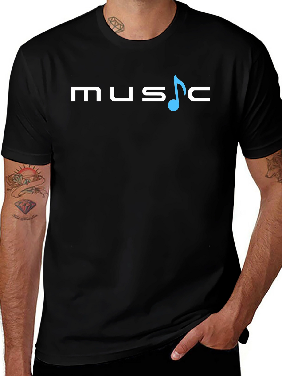 Music Note Graphic Print Tee - Black Casual T-Shirt