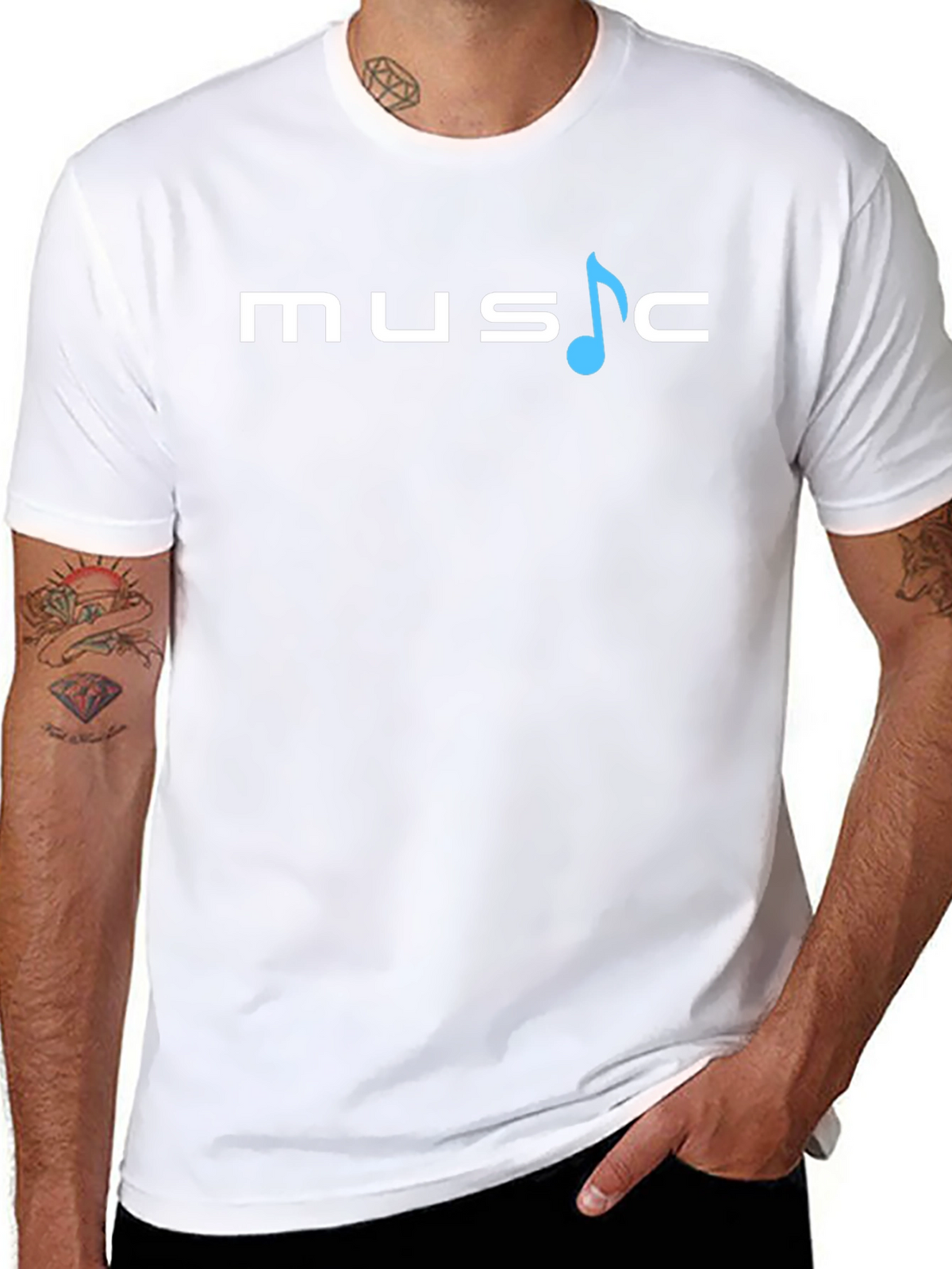 Music Note Graphic Print Tee - Black Casual T-Shirt