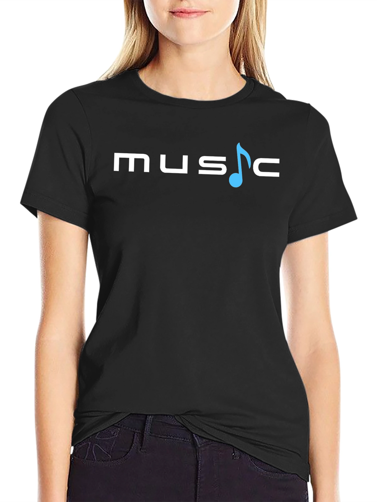Music Note Graphic Print Tee - Black Casual T-Shirt