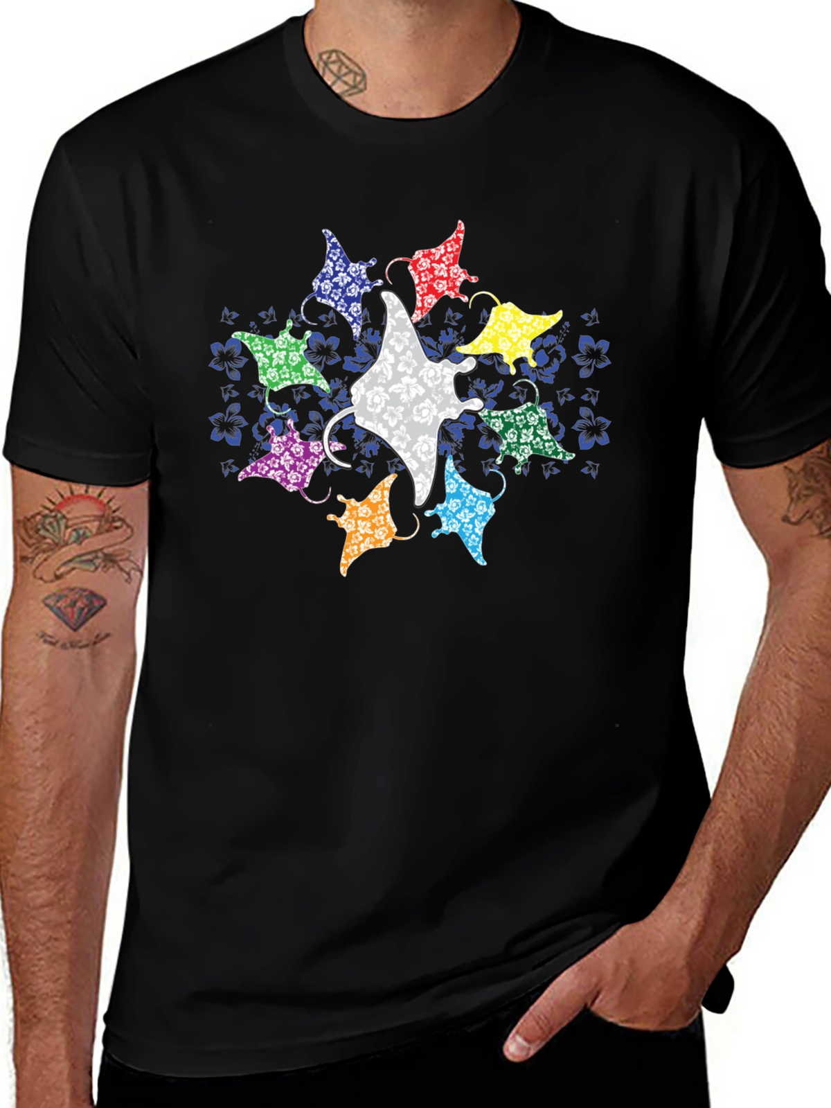 Manta Ray Graphic Tee - Black Casual T-Shirt