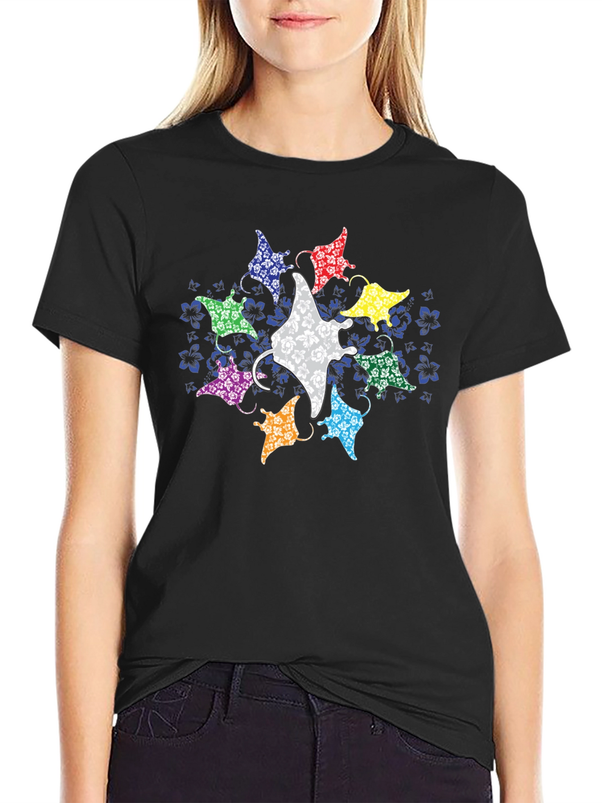 Manta Ray Graphic Tee - Black Casual T-Shirt