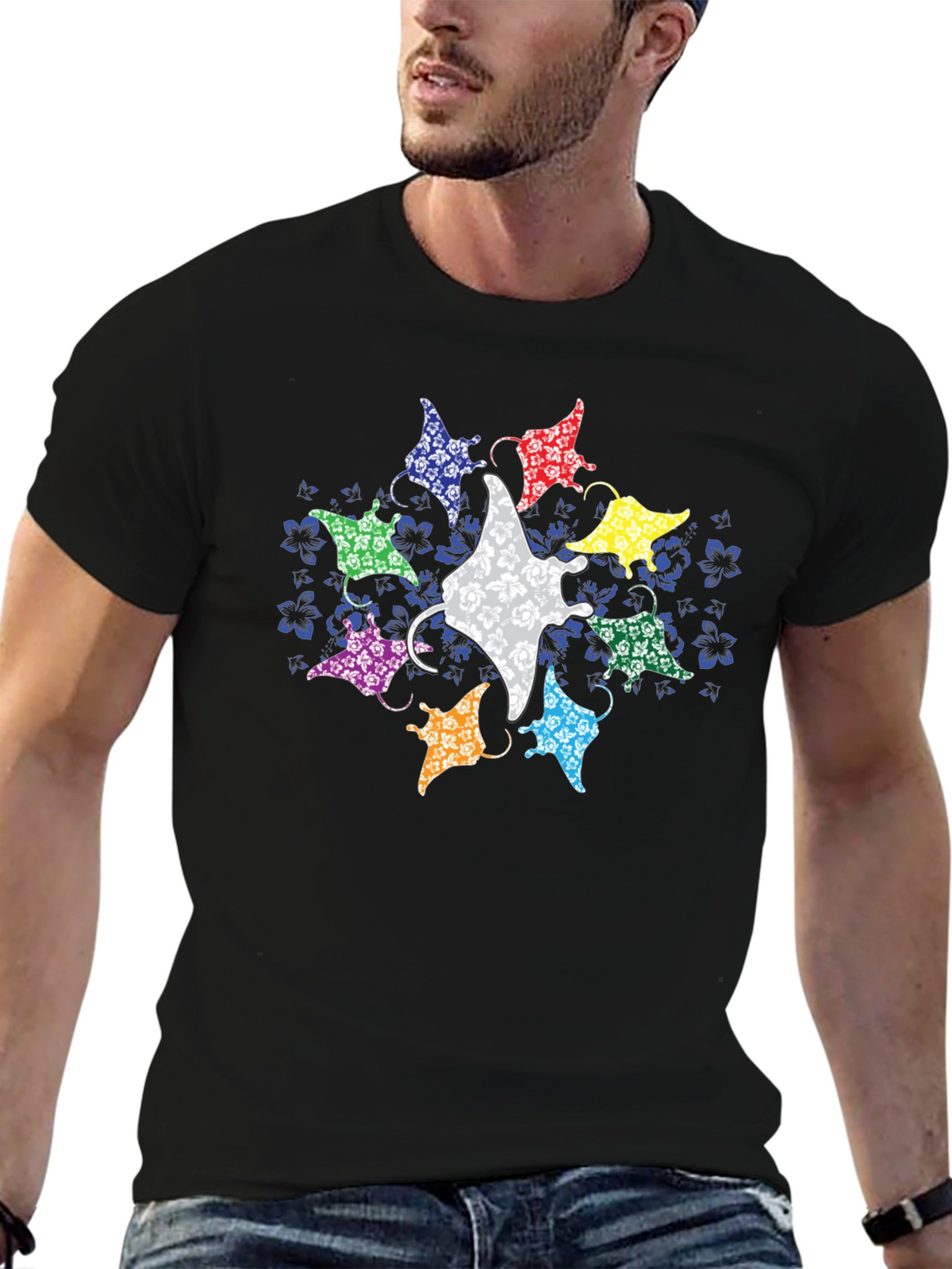 Manta Ray Graphic Tee - Black Casual T-Shirt