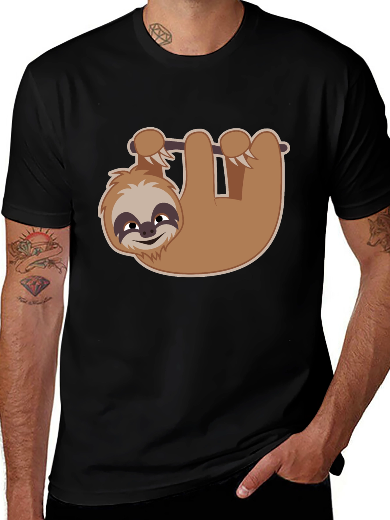 Cute Sloth Hanging T-Shirt - Black