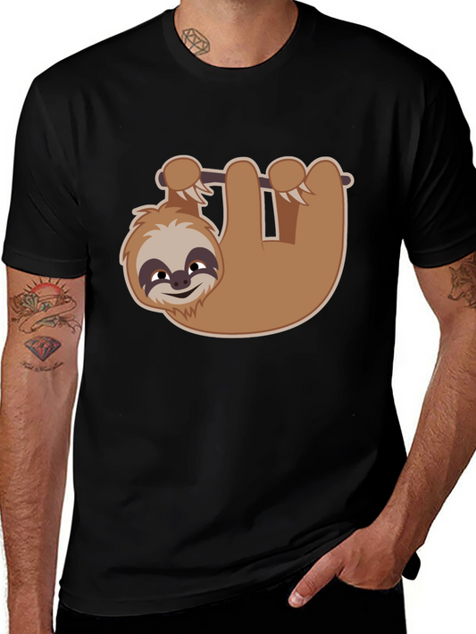 Cute Sloth Hanging T-Shirt - Black