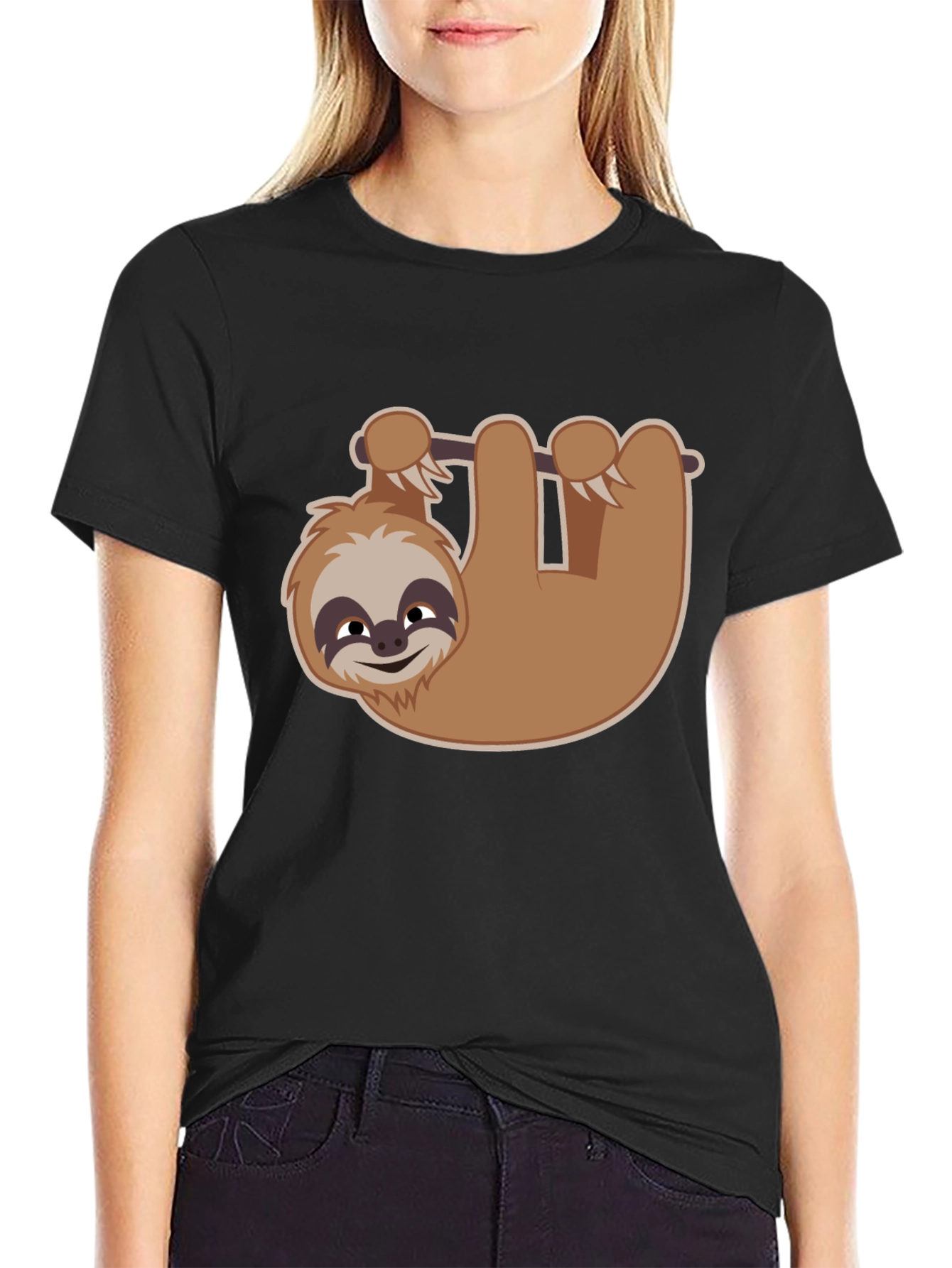 Cute Sloth Hanging T-Shirt - Black