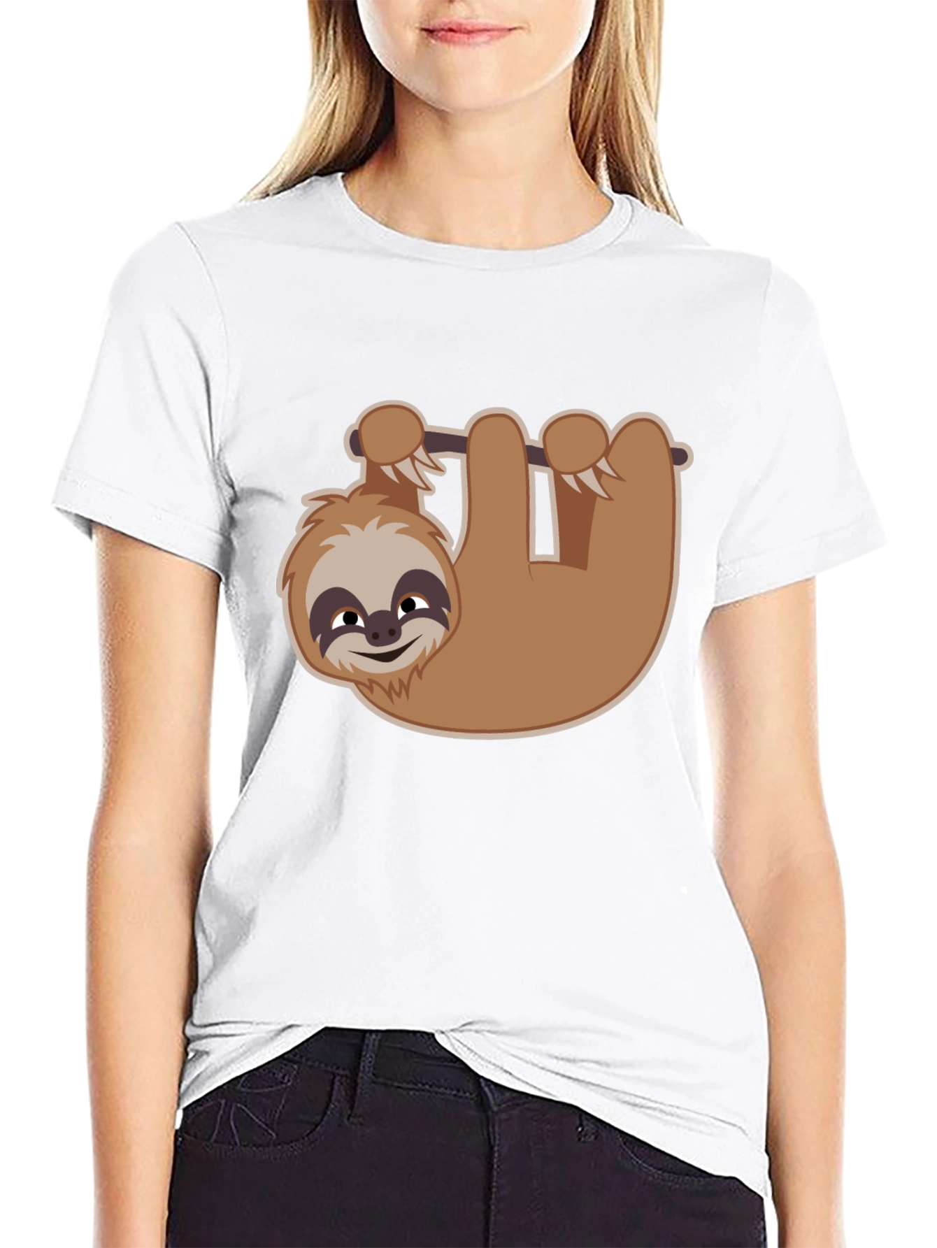 Cute Sloth Hanging T-Shirt - Black
