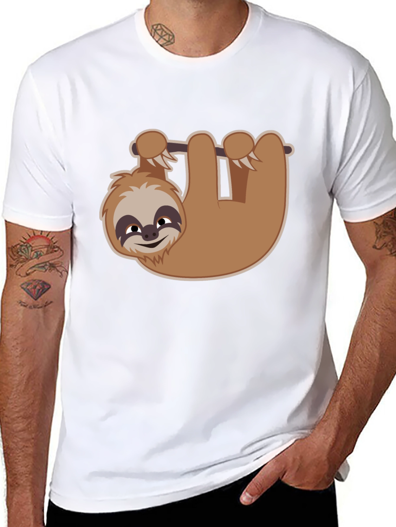 Cute Sloth Hanging T-Shirt - Black