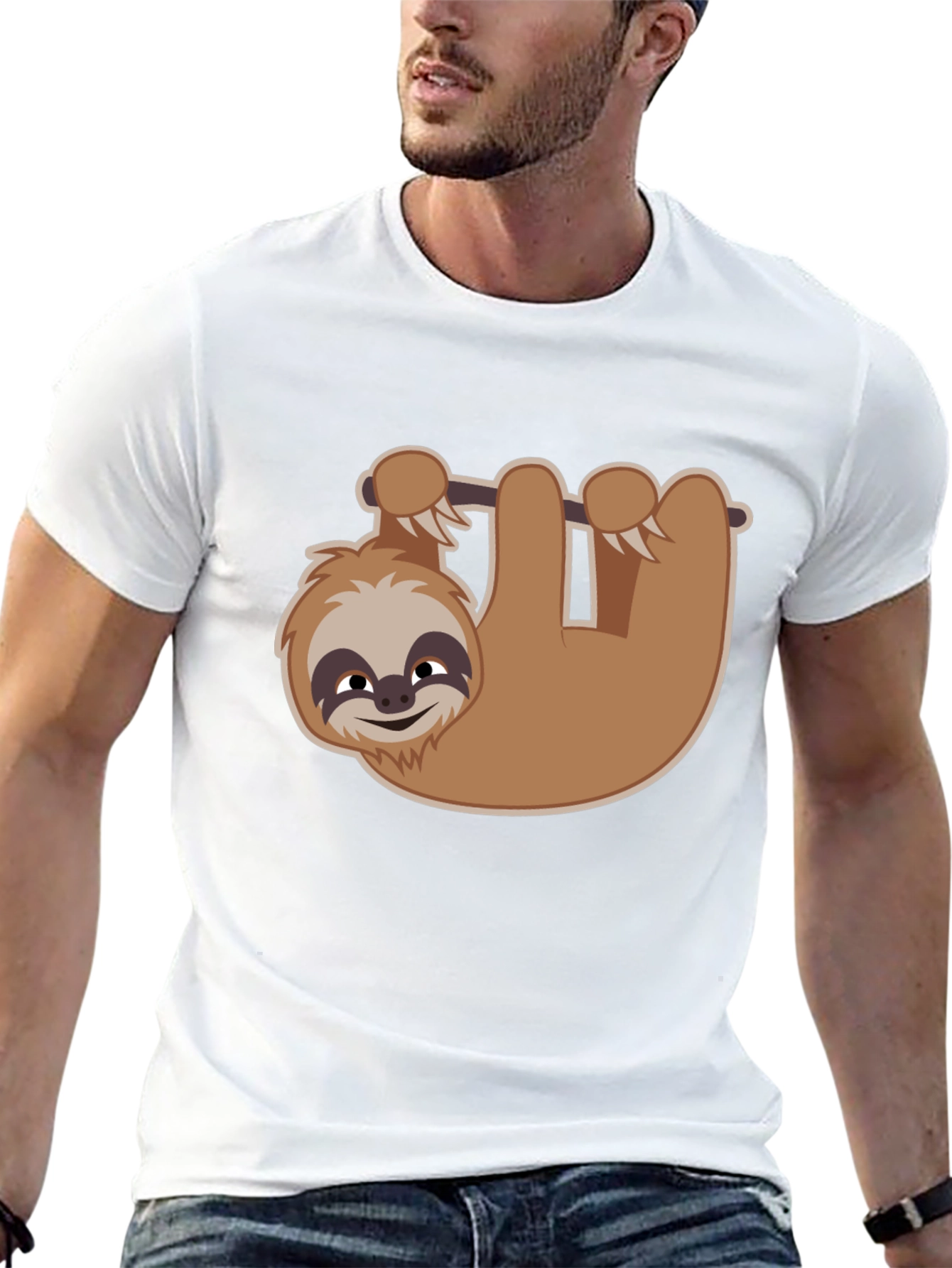 Cute Sloth Hanging T-Shirt - Black