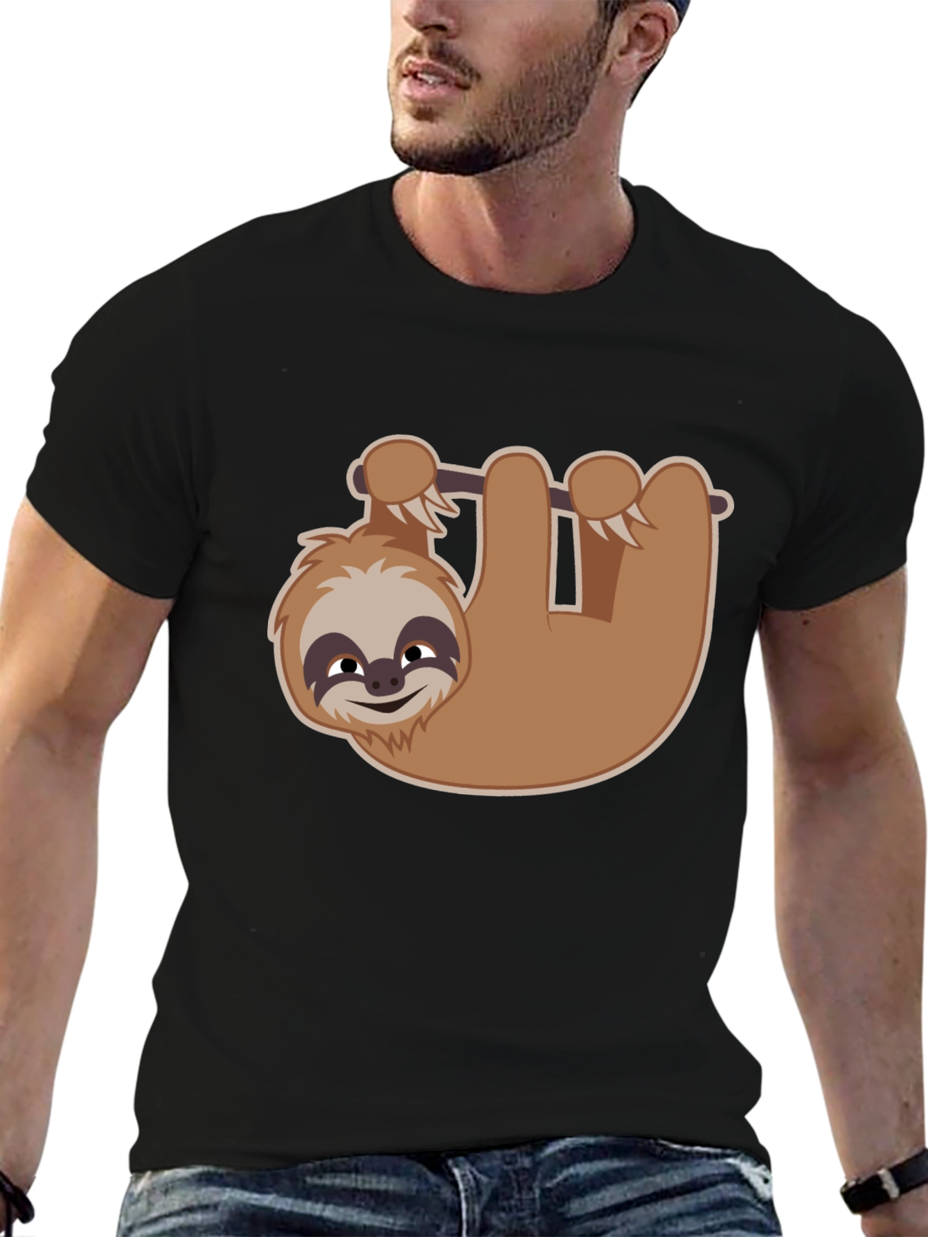 Cute Sloth Hanging T-Shirt - Black