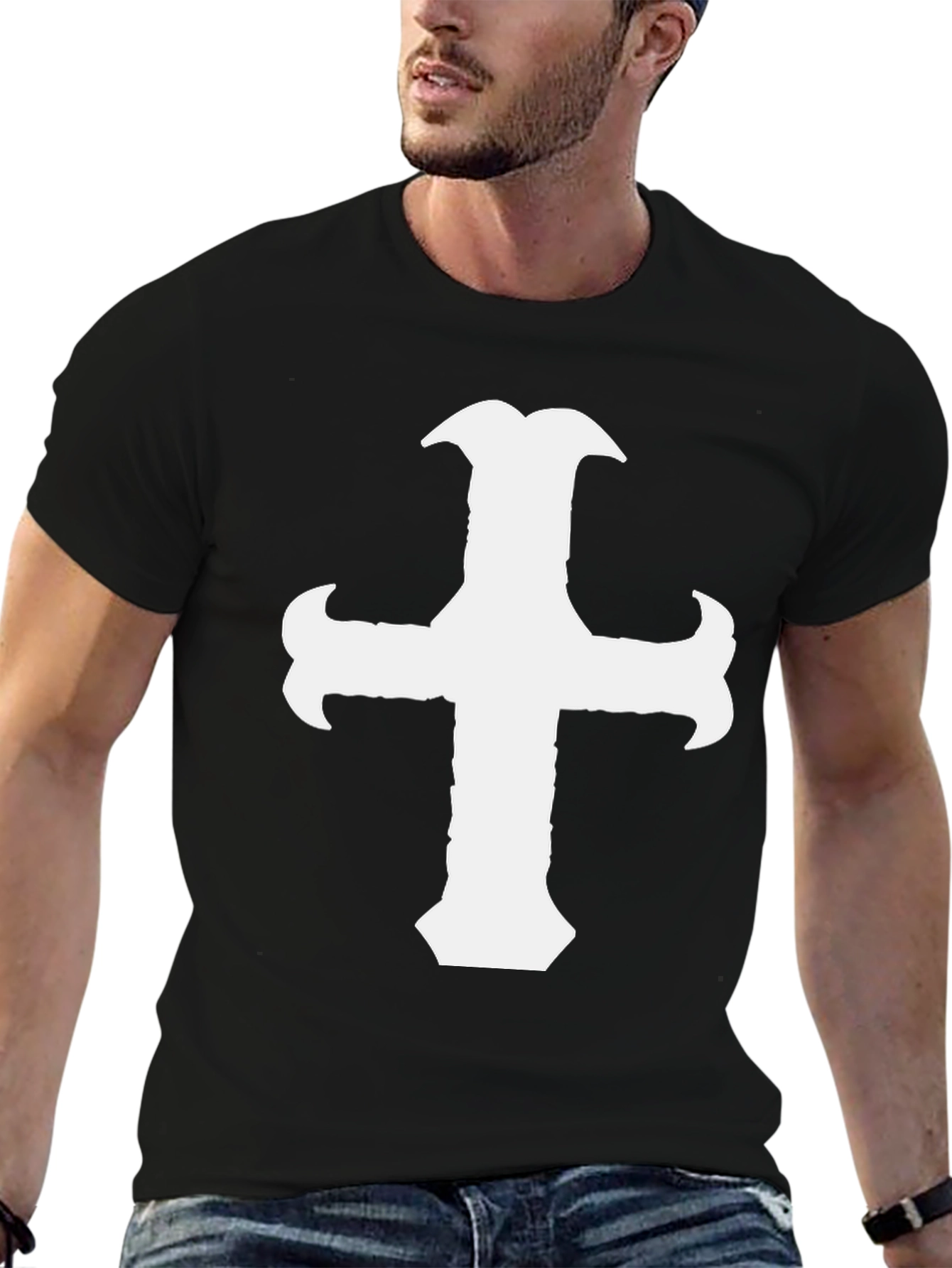 Cross Graphic Black T-Shirt Stylish Cotton Tee