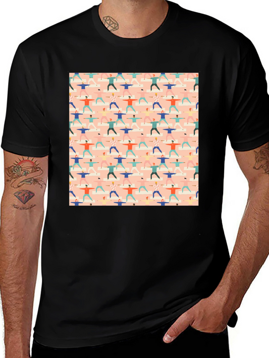 Yoga Pattern Graphic Tee - Black Cotton T-Shirt