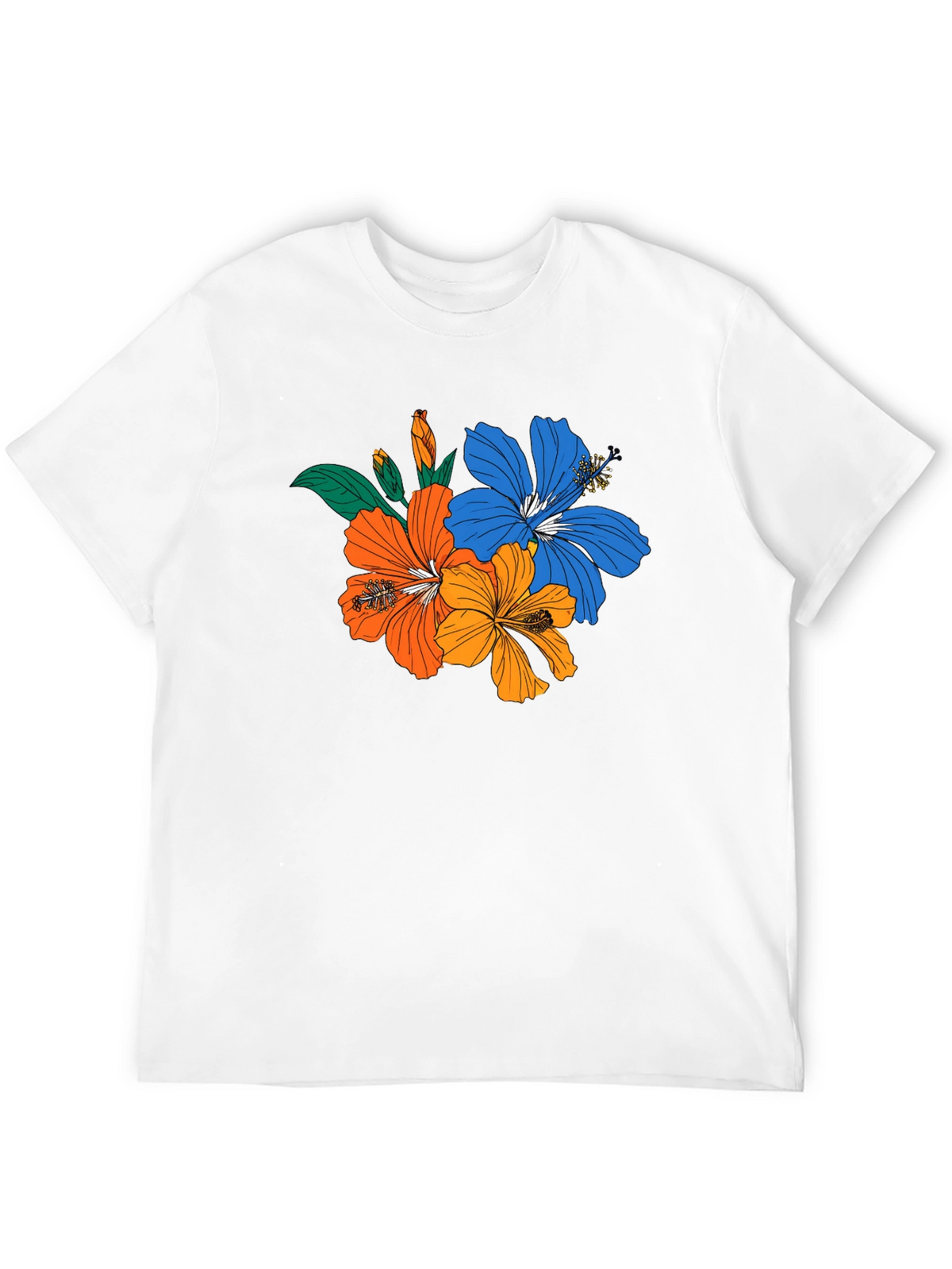 Floral Print Black T-Shirt - Tropical Hibiscus Design