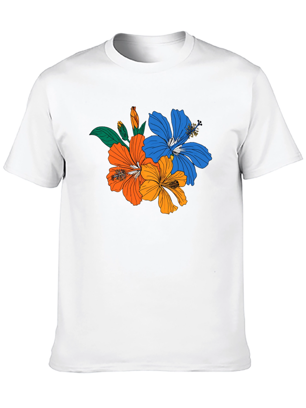 Floral Print Black T-Shirt - Tropical Hibiscus Design