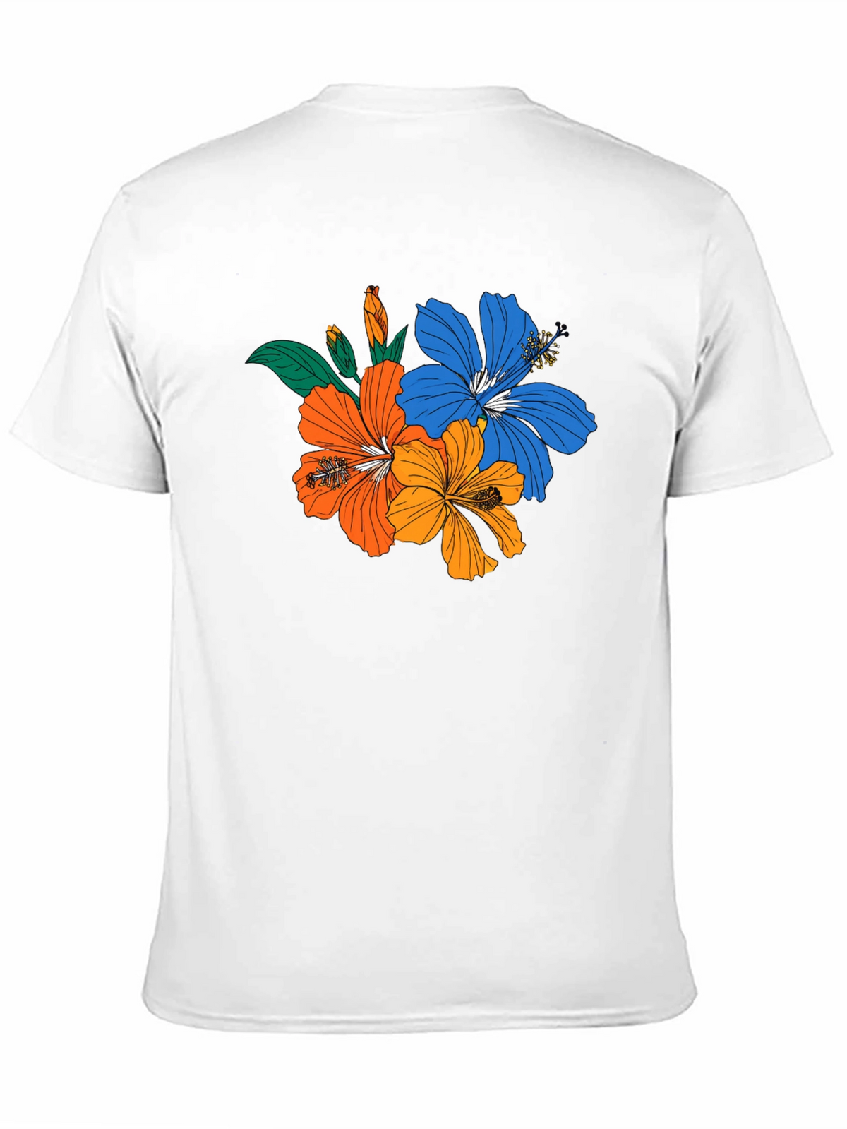 Floral Print Black T-Shirt - Tropical Hibiscus Design