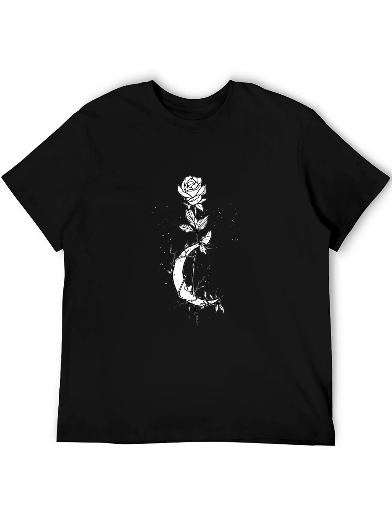 Rose and Moon Graphic Tee - Mens Black T-Shirt