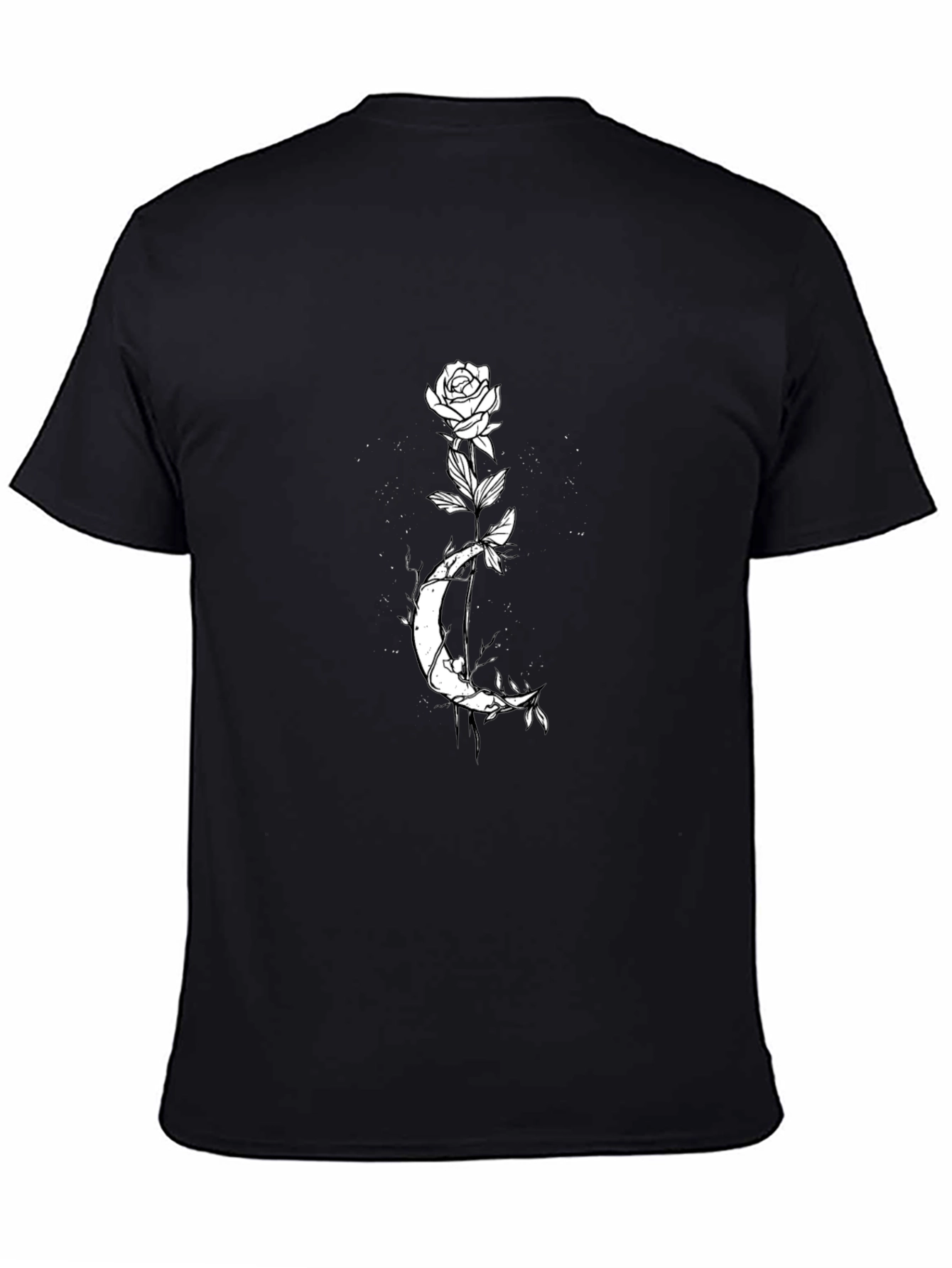 Rose and Moon Graphic Tee - Mens Black T-Shirt