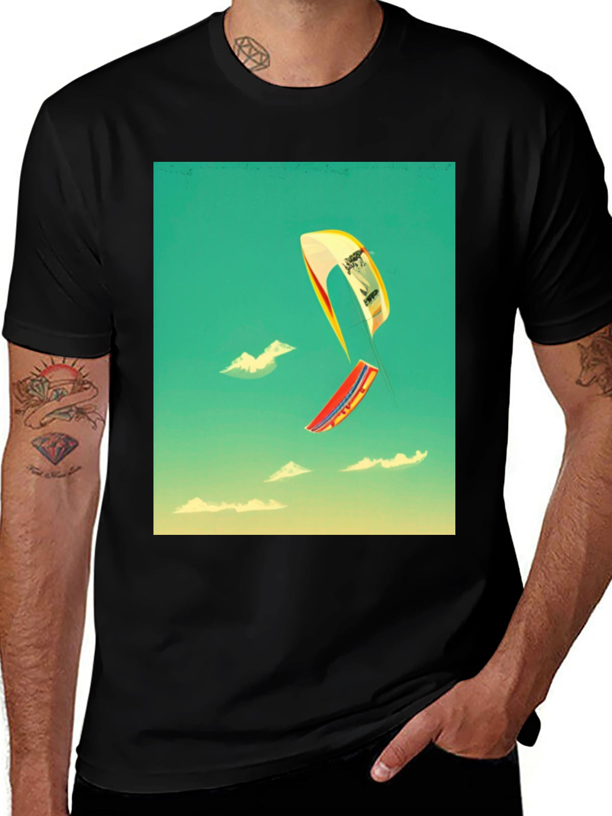 Kite Surfing Graphic Tee - Black Cotton Blend