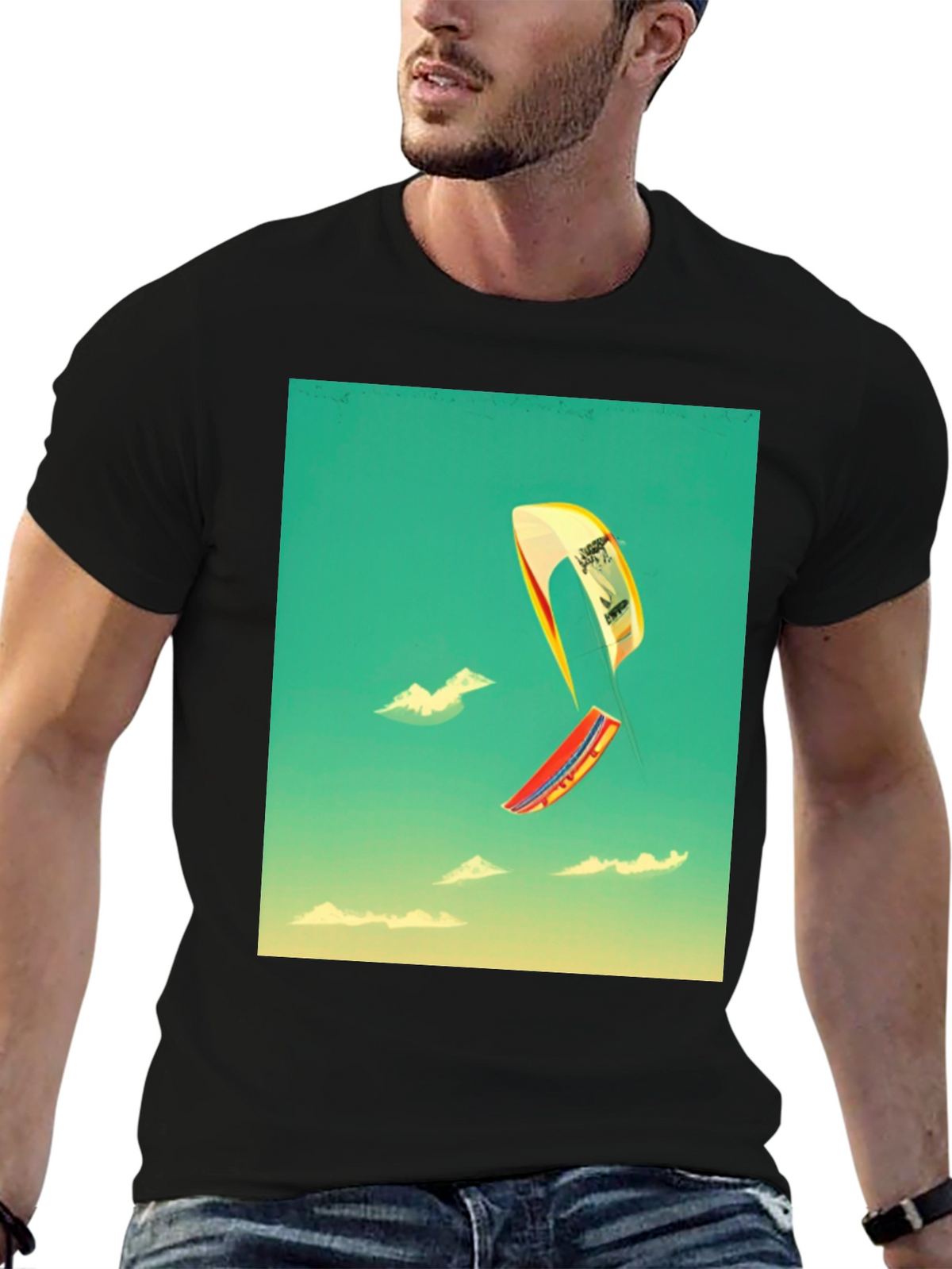Kite Surfing Graphic Tee - Black Cotton Blend