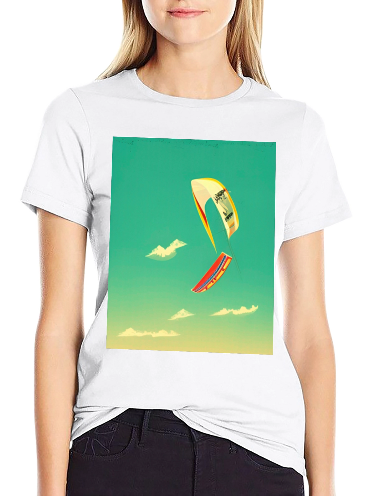 Kite Surfing Graphic Tee - Black Cotton Blend