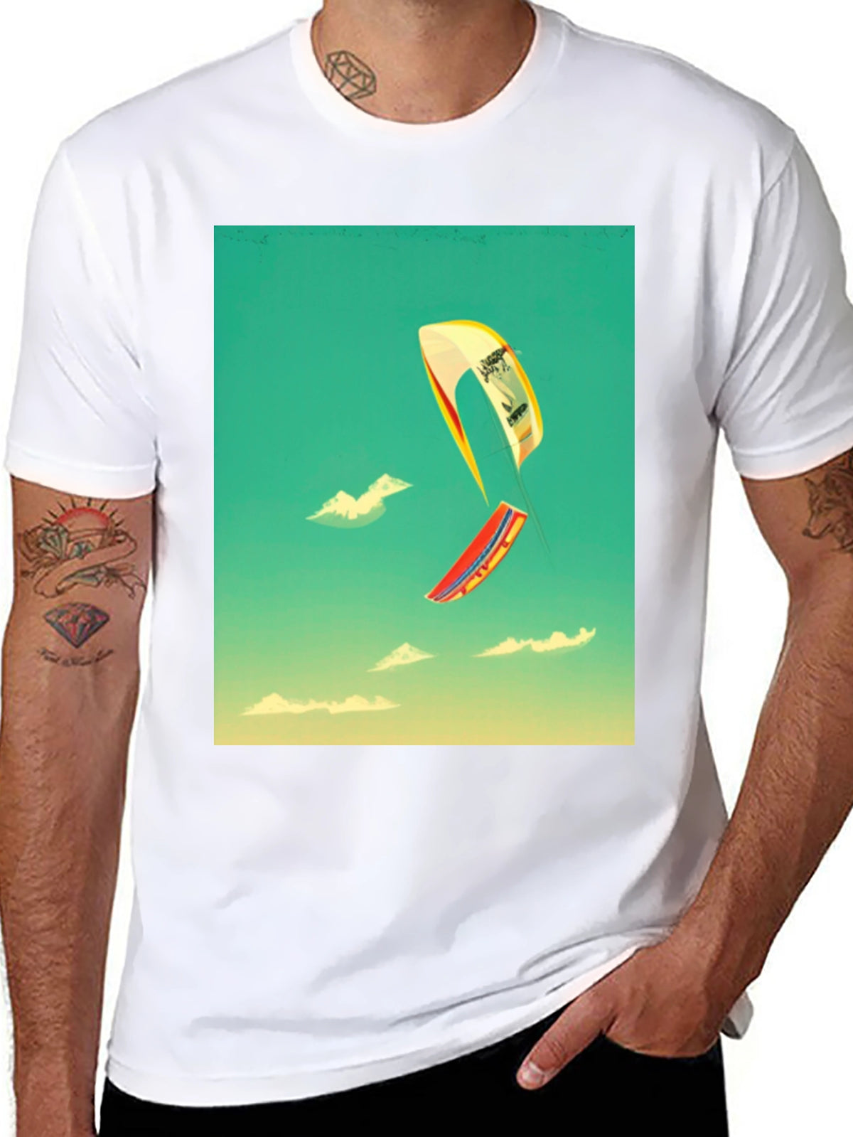 Kite Surfing Graphic Tee - Black Cotton Blend