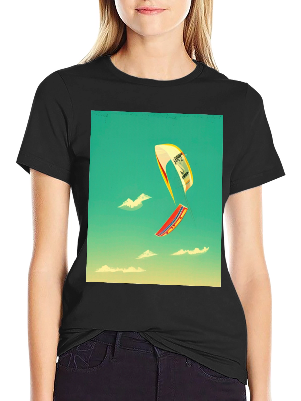 Kite Surfing Graphic Tee - Black Cotton Blend