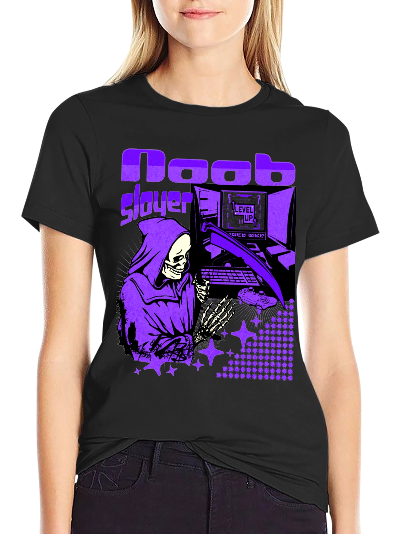Noob Slayer Gaming T-Shirt - Grim Reaper Gamer Tee
