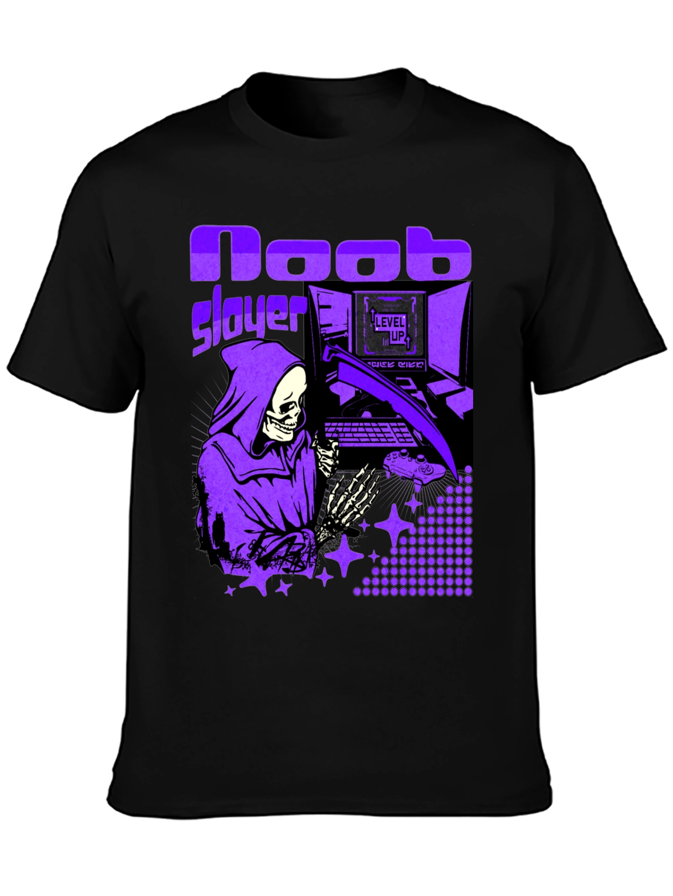 Noob Slayer Gaming T-Shirt - Grim Reaper Gamer Tee