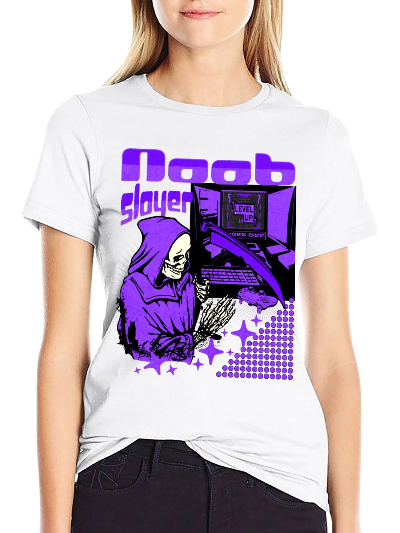 Noob Slayer Gaming T-Shirt - Grim Reaper Gamer Tee