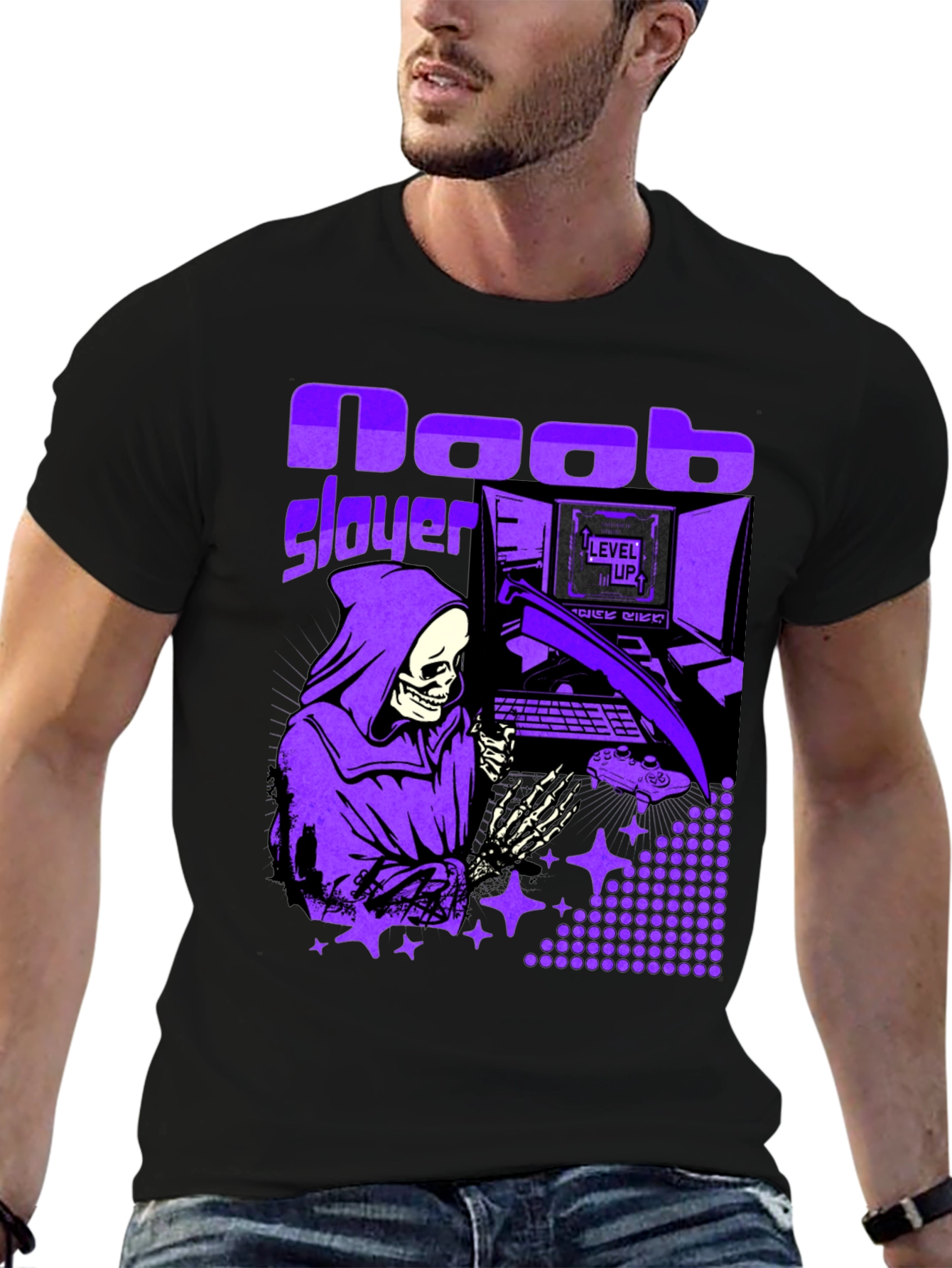 Noob Slayer Gaming T-Shirt - Grim Reaper Gamer Tee