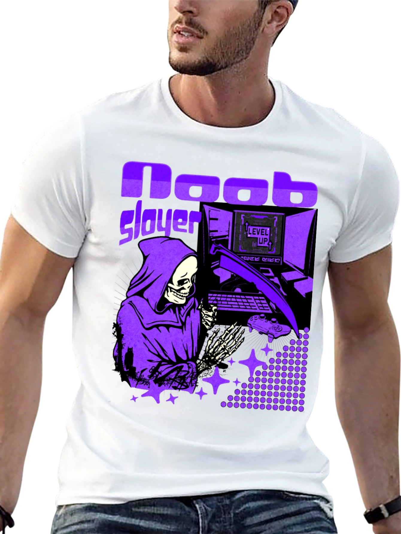 Noob Slayer Gaming T-Shirt - Grim Reaper Gamer Tee