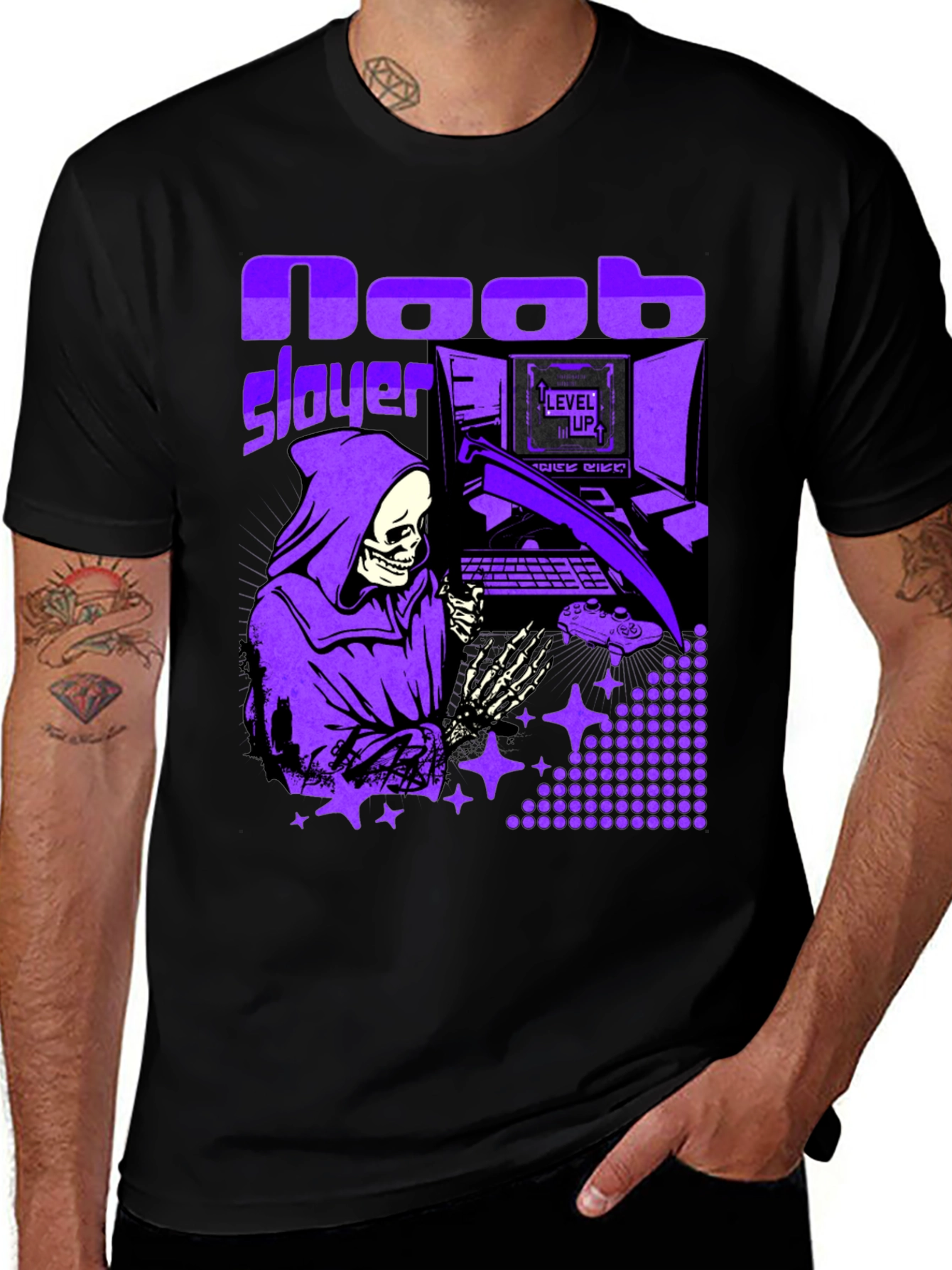 Noob Slayer Gaming T-Shirt - Grim Reaper Gamer Tee