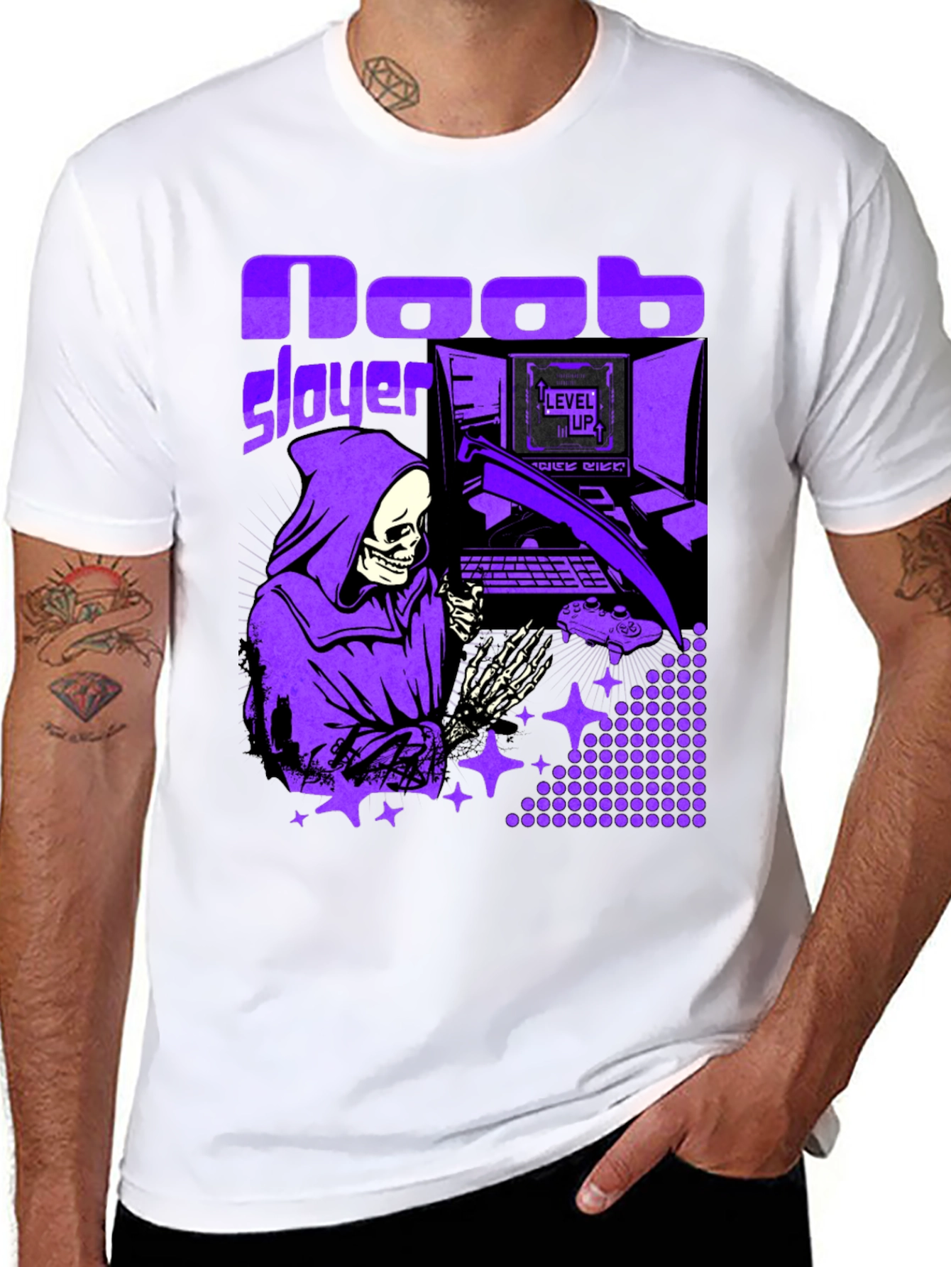 Noob Slayer Gaming T-Shirt - Grim Reaper Gamer Tee