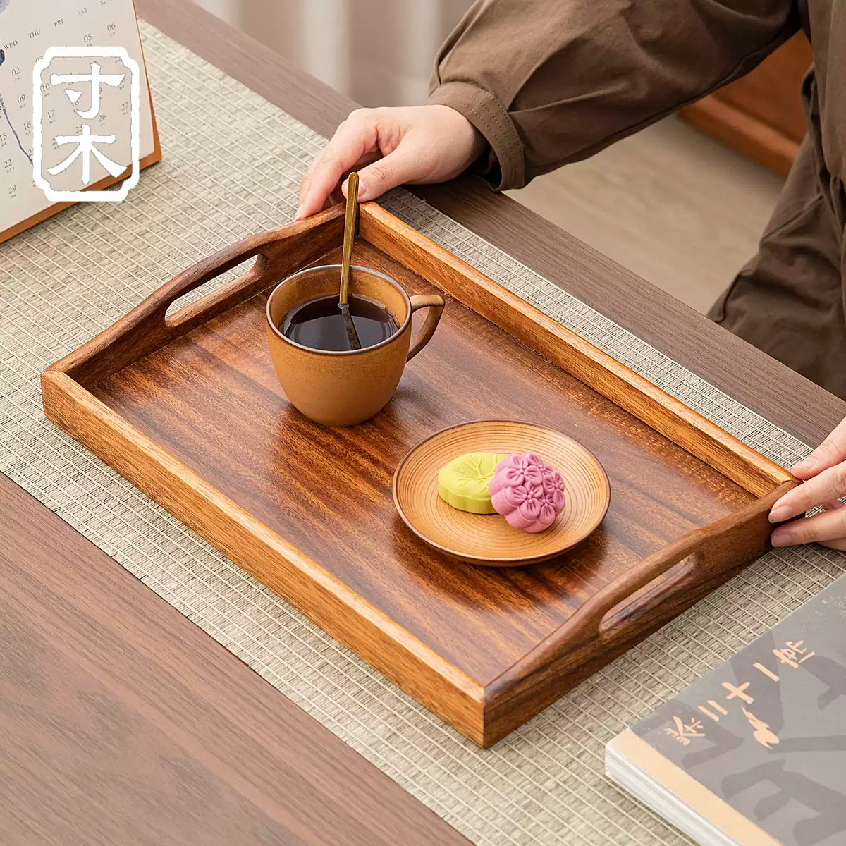Walnut Wood Serving Tray - Rectangular Tea & Coffee Tray