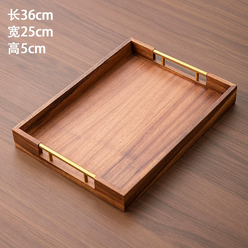 Walnut wood serving tray, metal handles, 36 x 25 x 5 cm