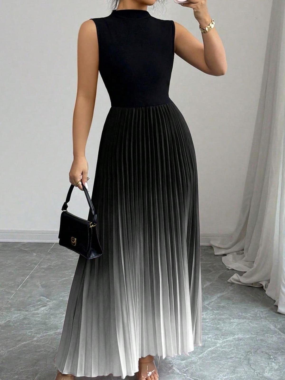 Women's Sexy Gradient Sleeveless Pleated Maxi Dress