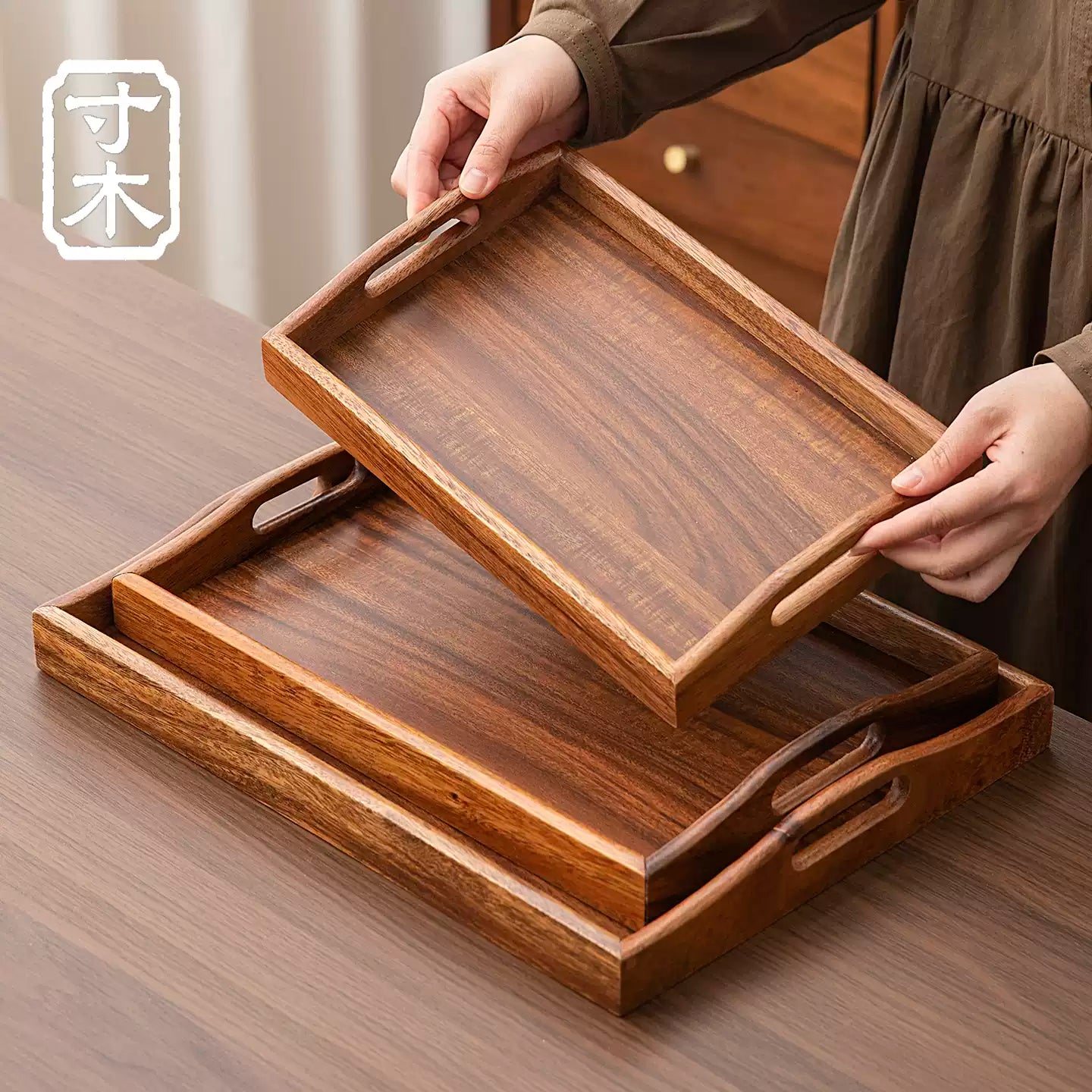 Walnut Wood Serving Tray - Rectangular Tea & Coffee Tray