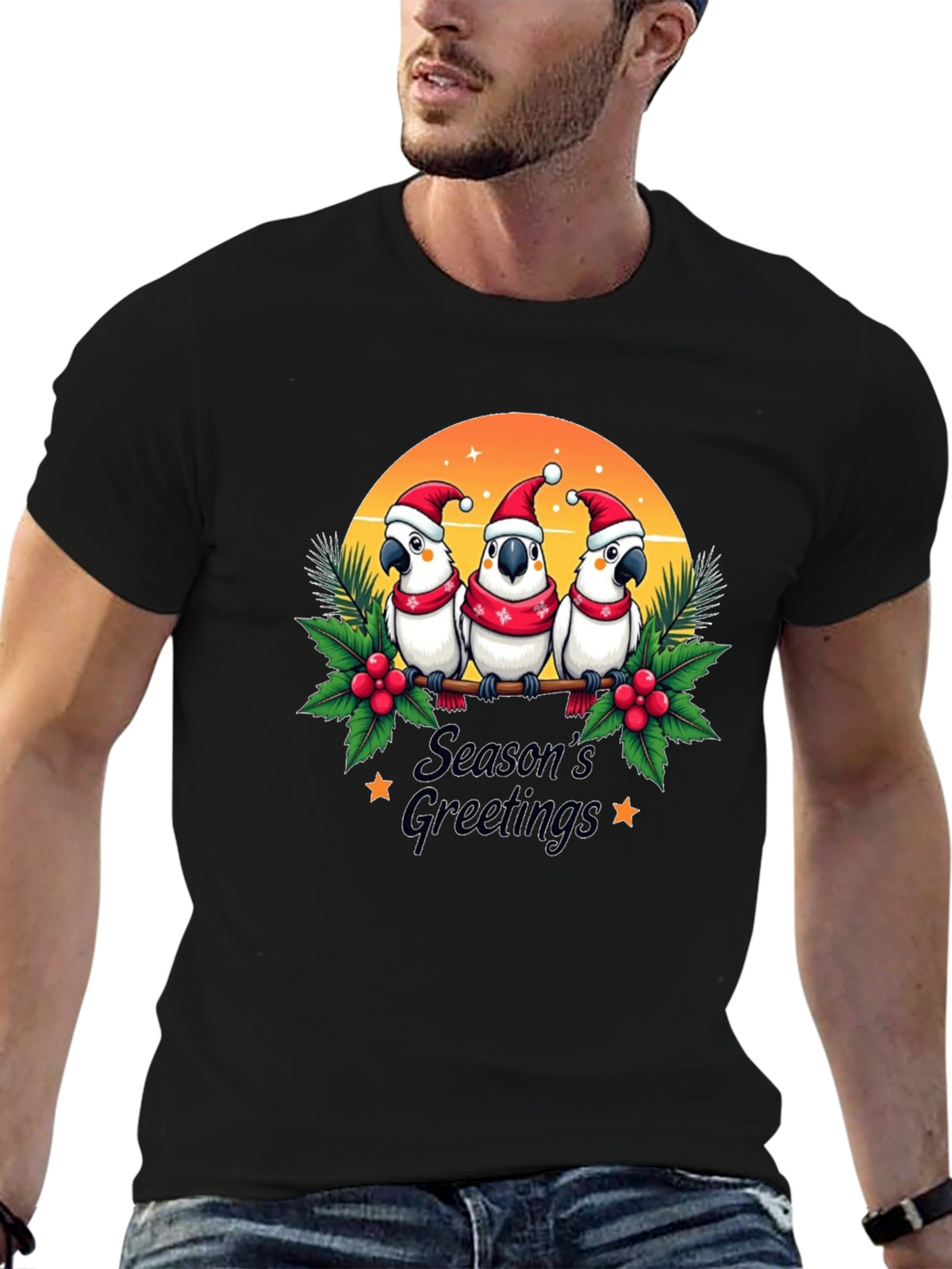 Festive Holiday Parrots T-Shirt