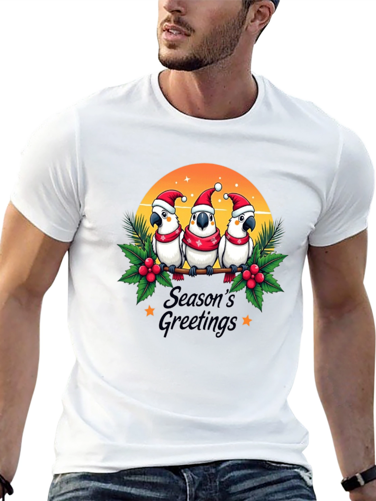 Festive Holiday Parrots T-Shirt