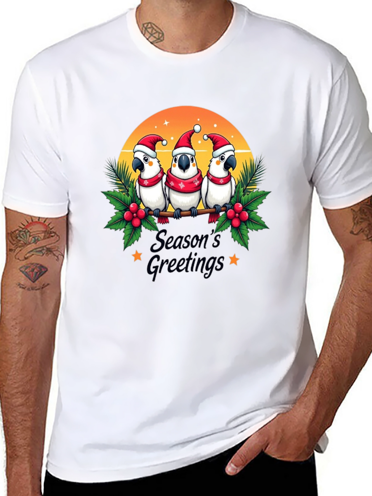 Festive Holiday Parrots T-Shirt